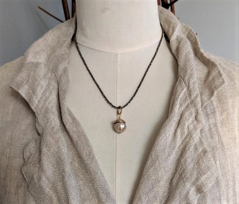 Pyrite & Edison Pearl Pendant Necklace