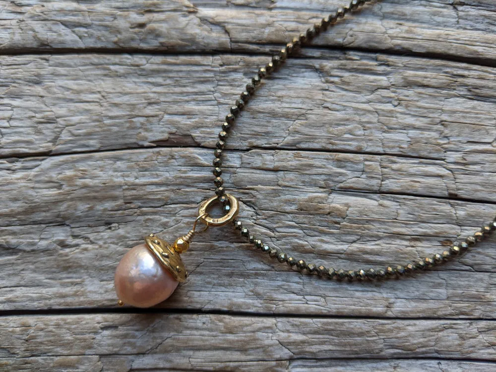 Pyrite & Edison Pearl Pendant Necklace