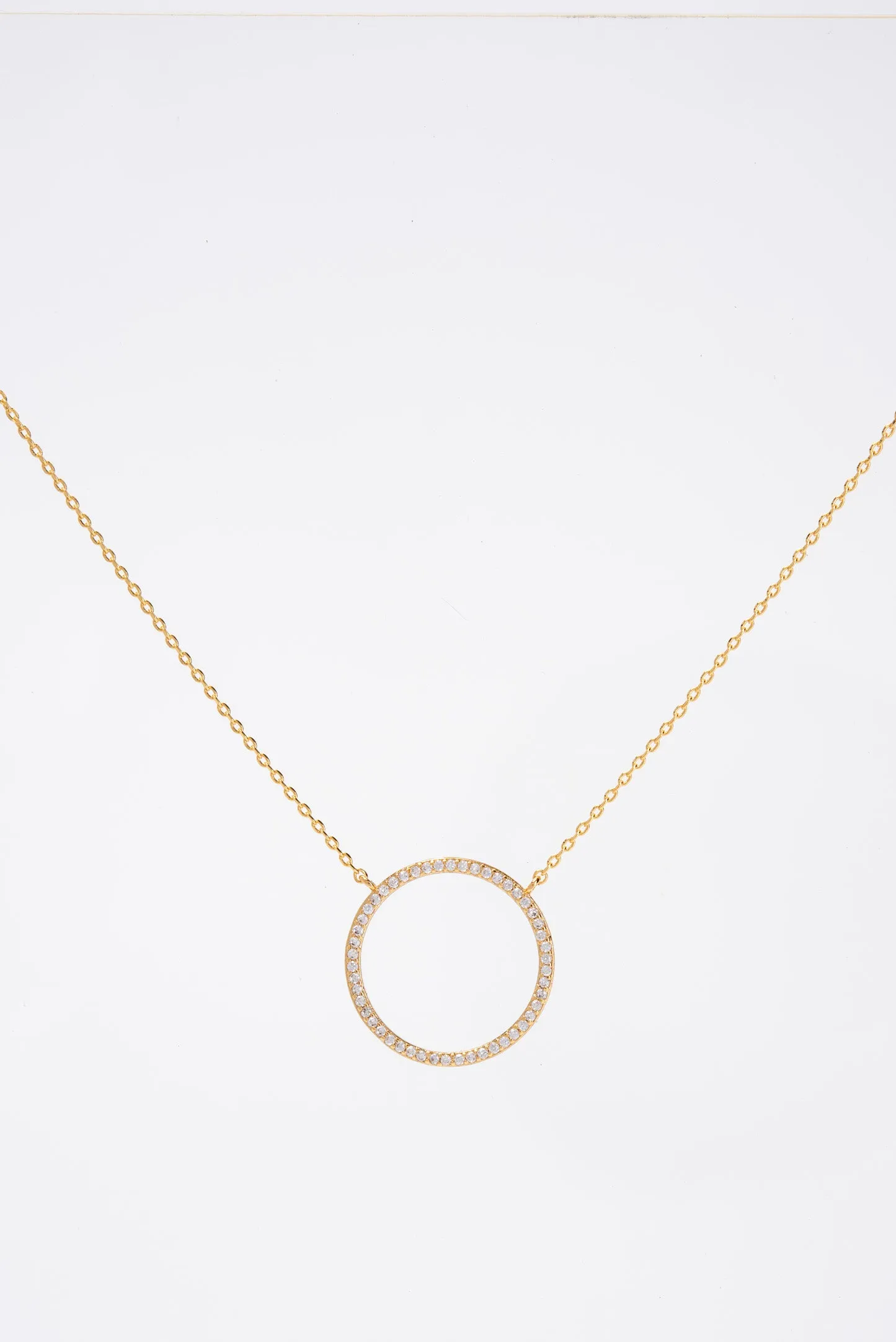 Quinn 15 in Gold Plated CZ Open Circle Necklace - Gold