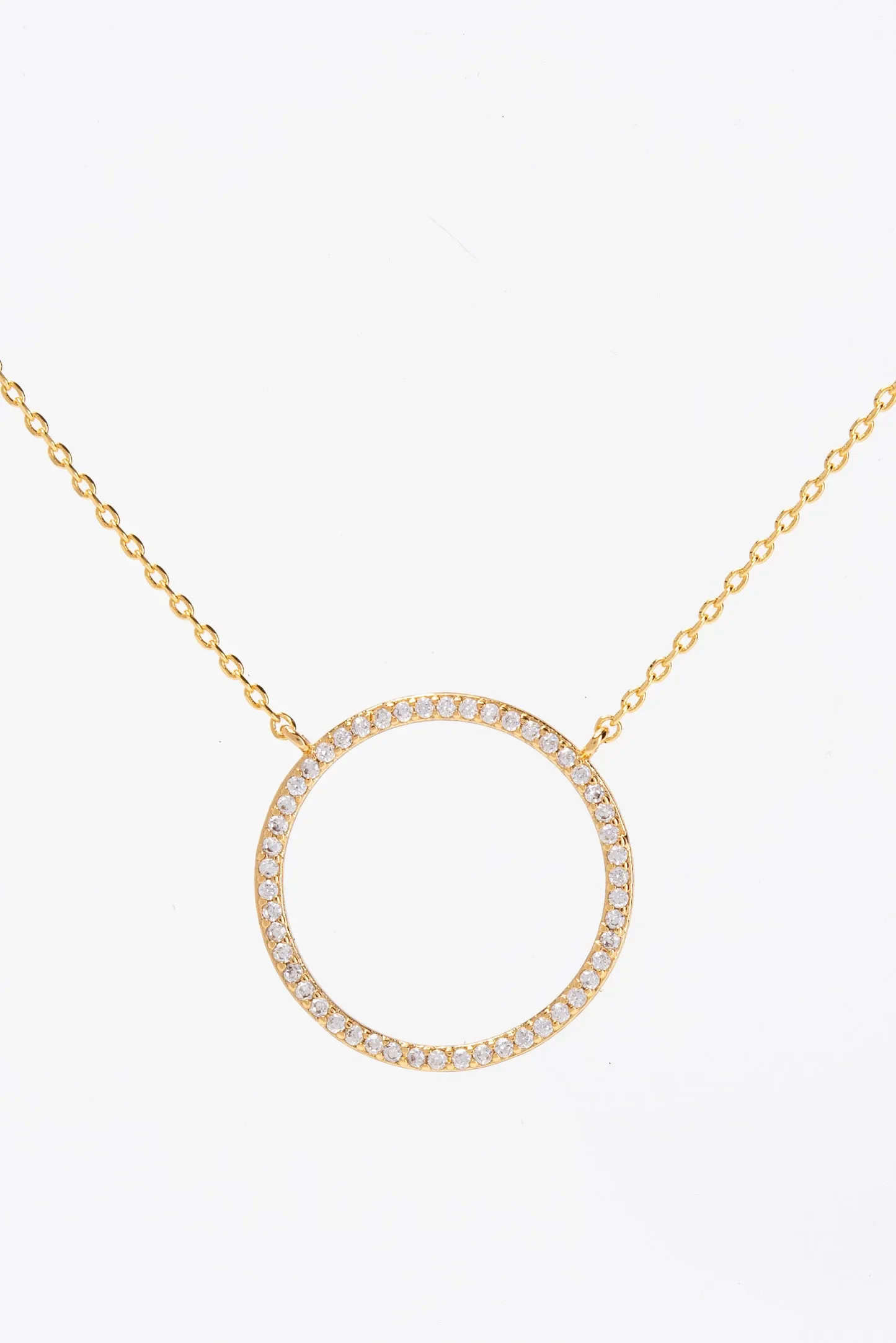 Quinn 15 in Gold Plated CZ Open Circle Necklace - Gold