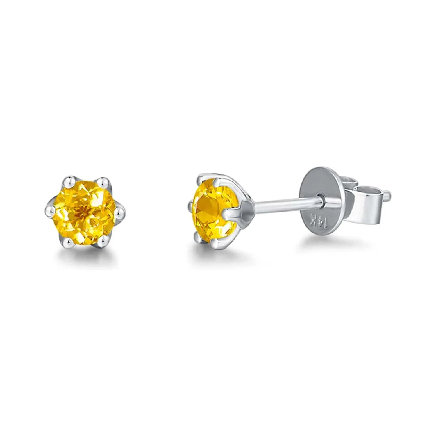 "Little Daisy" Tiny Citrine 14K White Gold Stud Earrings