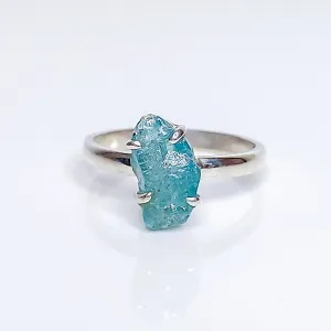 Raw Blue Apatite Crystal Birthstone Ring