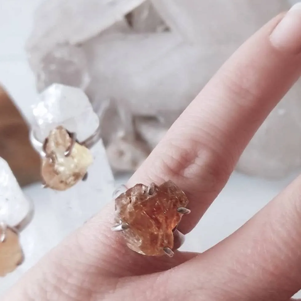 Raw Citrine Crystal Birthstone Ring