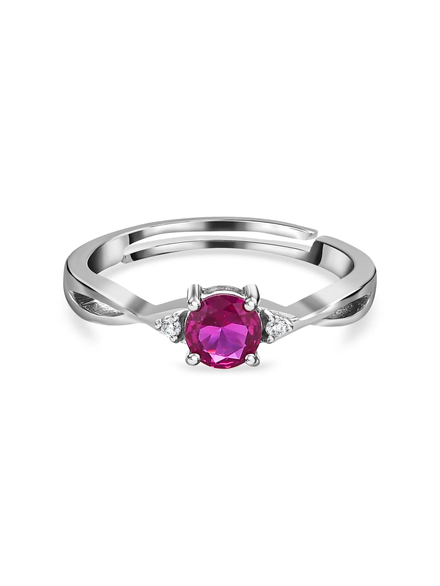 Red Ruby Criss Cross Solitaire Adjustable Ring In Pure 925 Silver