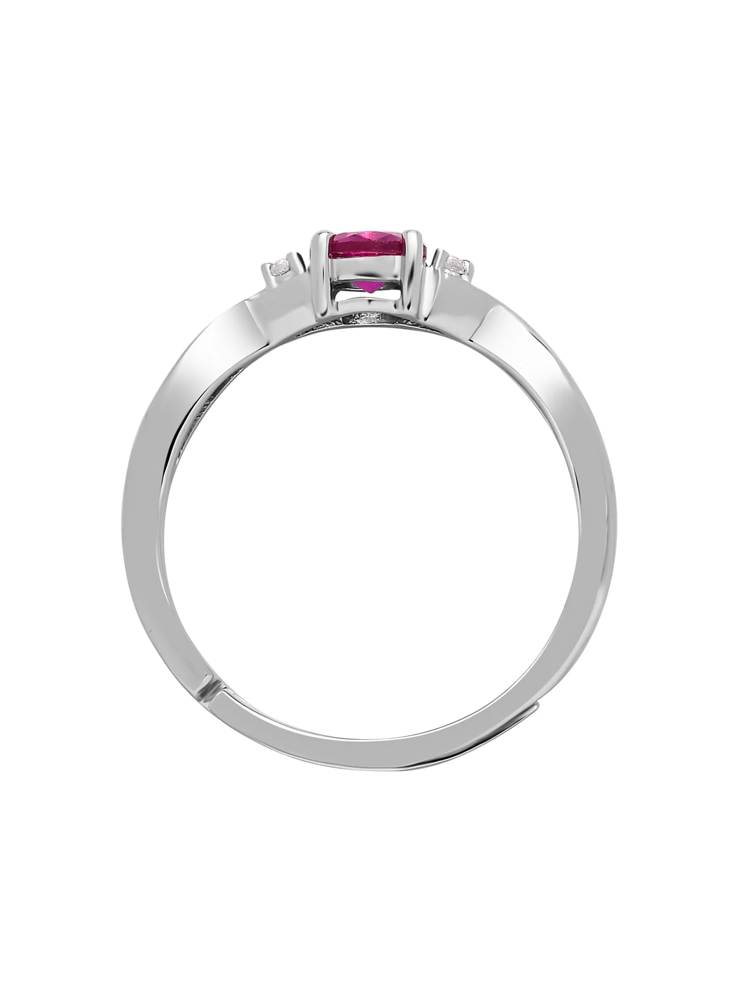 Red Ruby Criss Cross Solitaire Adjustable Ring In Pure 925 Silver