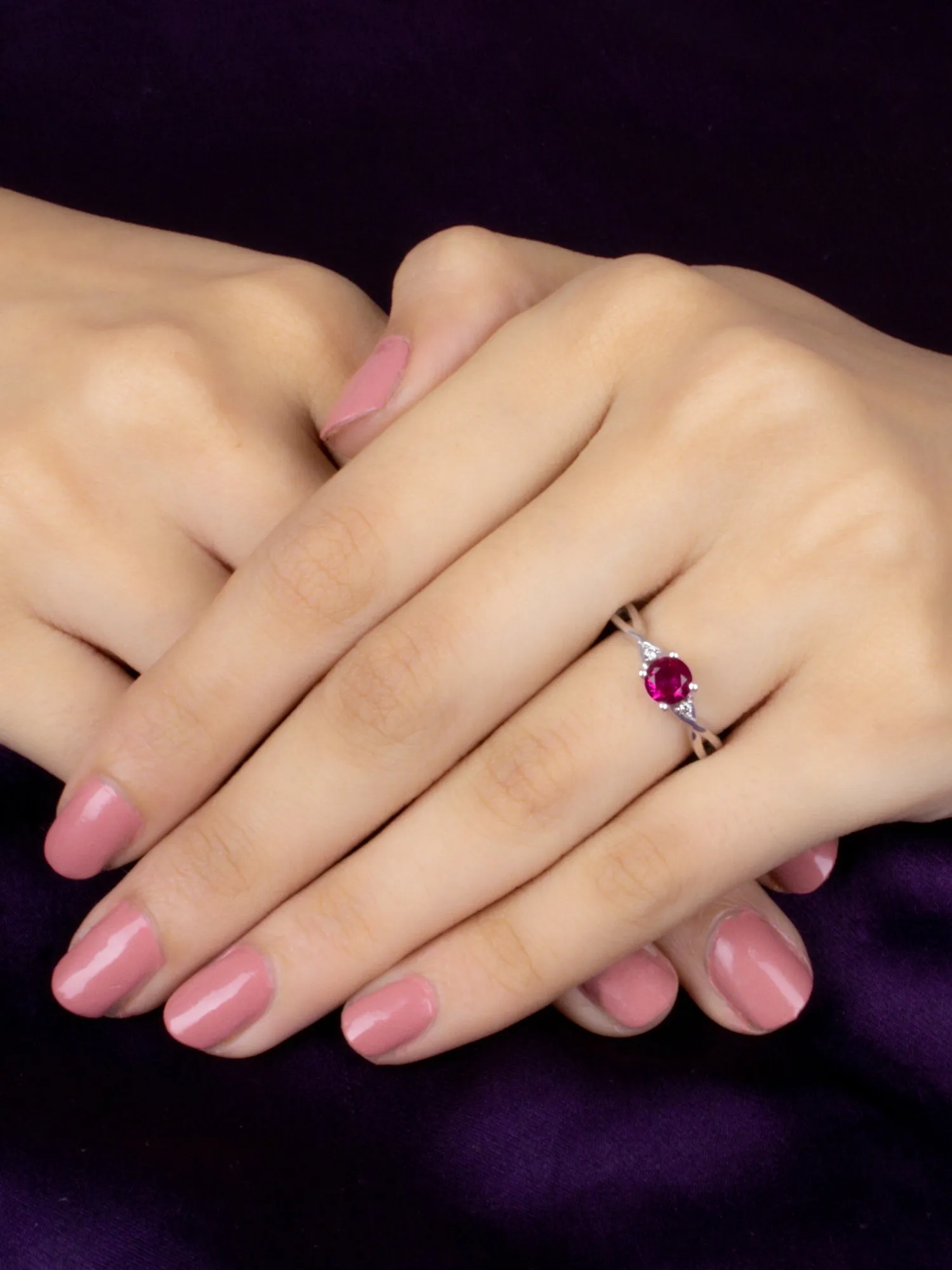 Red Ruby Criss Cross Solitaire Ring In Pure 925 Silver