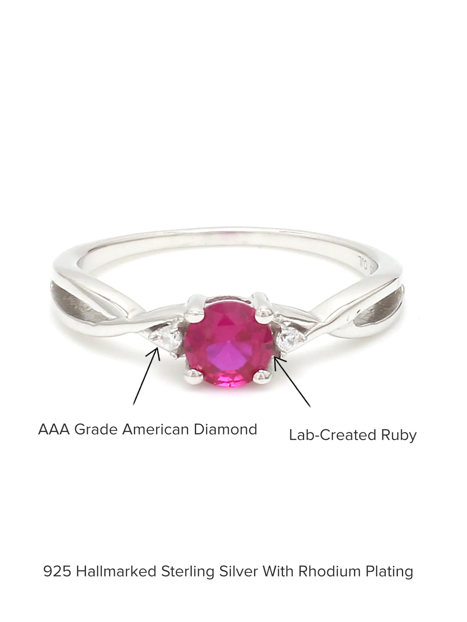 Red Ruby Criss Cross Solitaire Ring In Pure 925 Silver