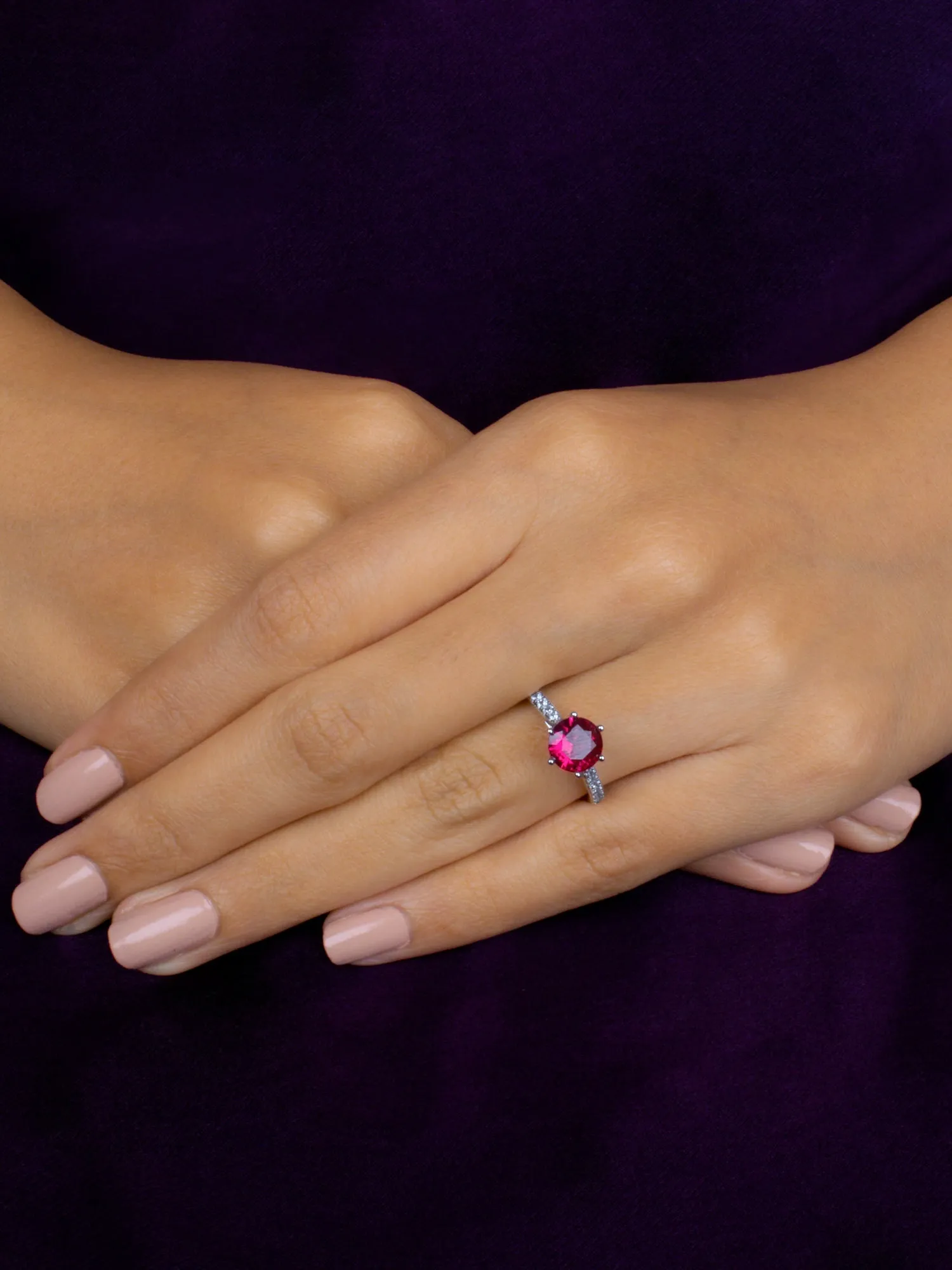 Red Ruby Solitaire Silver 925 Ring For Women