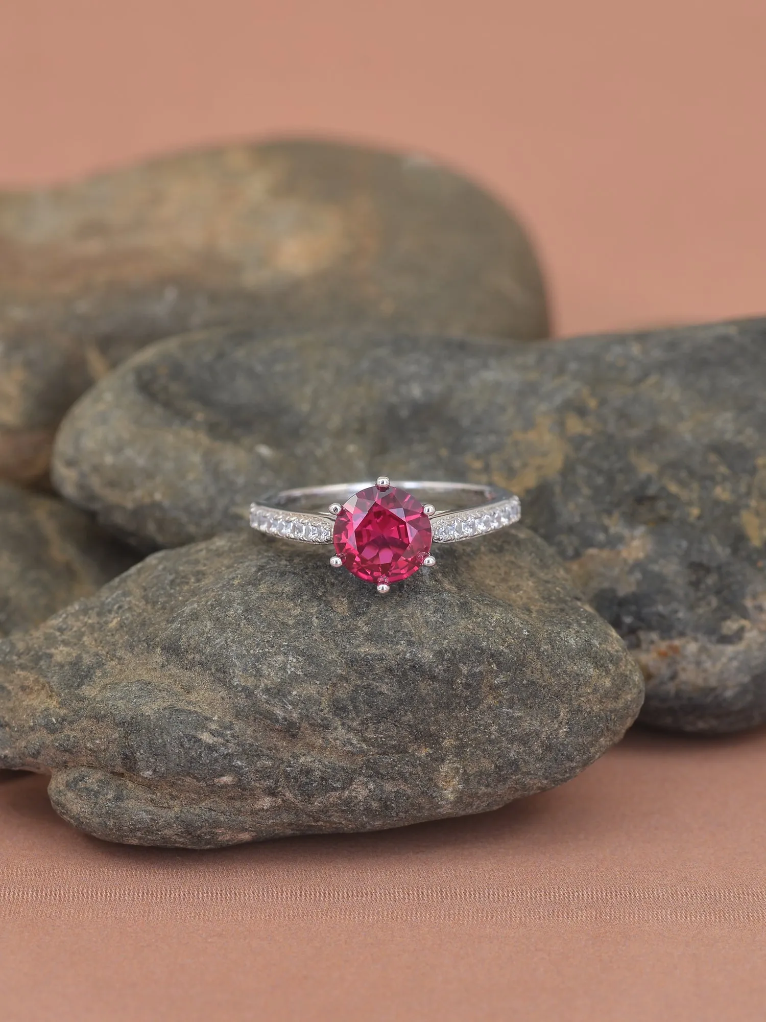 Red Ruby Solitaire Silver 925 Ring For Women