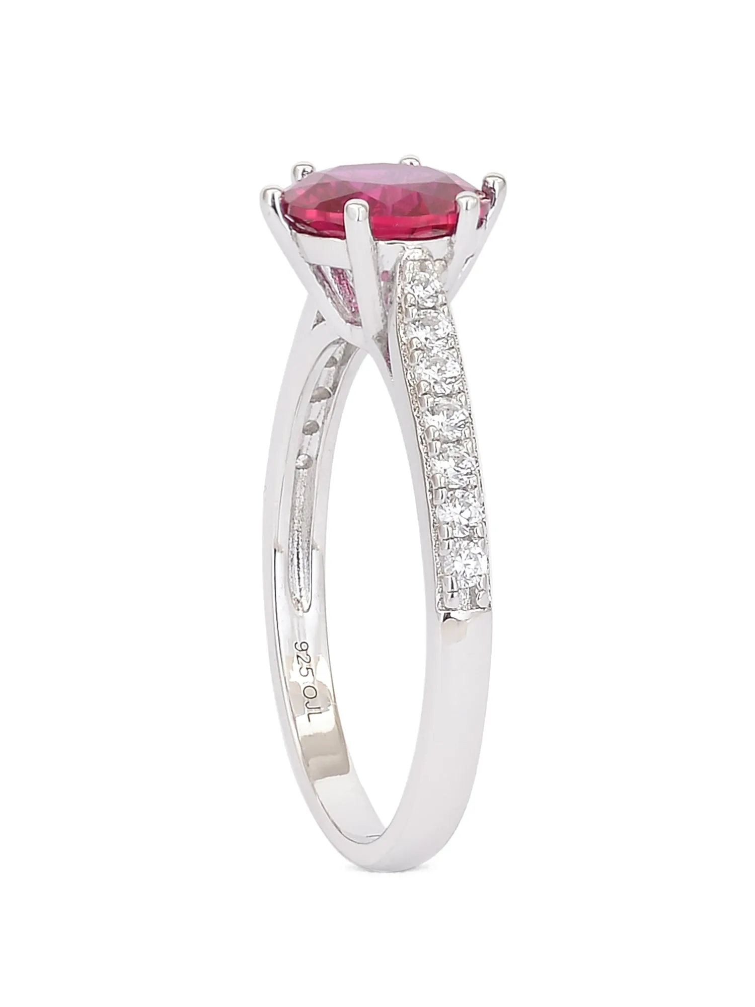 Red Ruby Solitaire Silver 925 Ring For Women