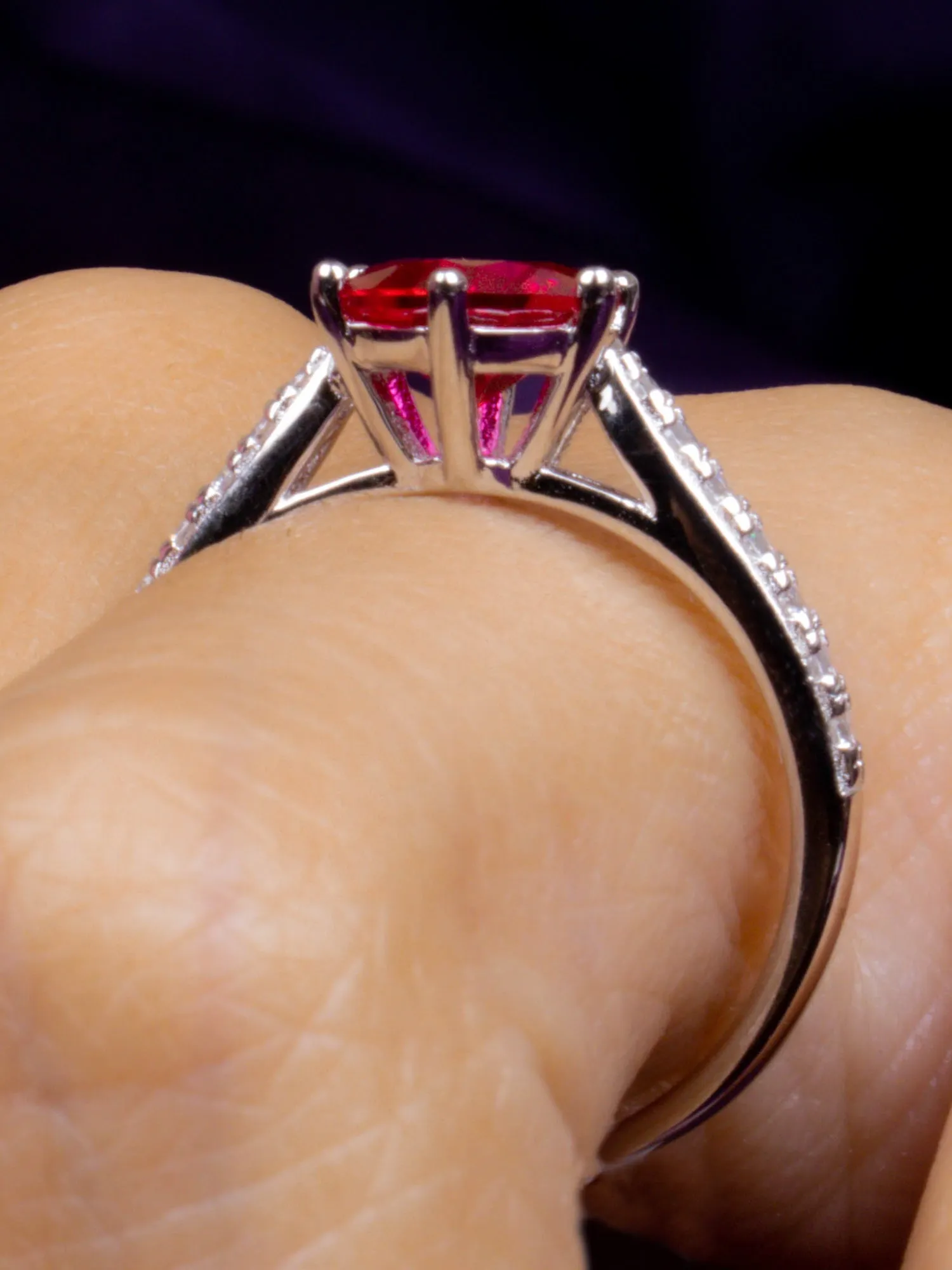 Red Ruby Solitaire Silver 925 Ring For Women