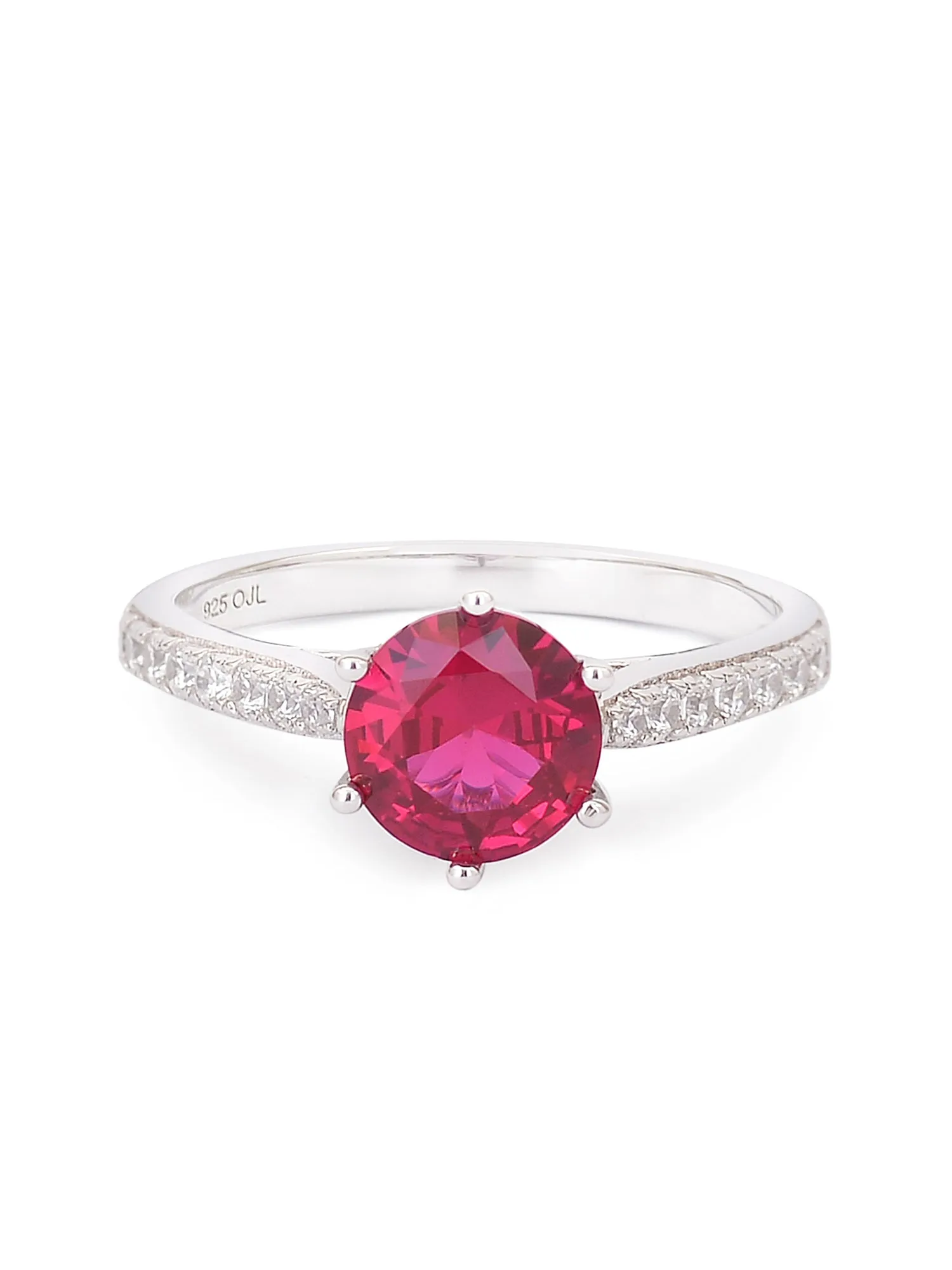 Red Ruby Solitaire Silver 925 Ring For Women