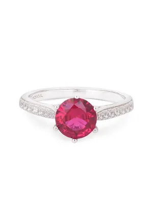 Red Ruby Solitaire Silver 925 Ring For Women