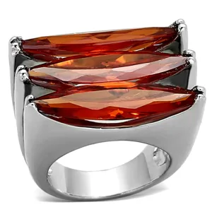 Rhodium Brass Ring with AAA Grade CZ in Orange for Women Style LOA917