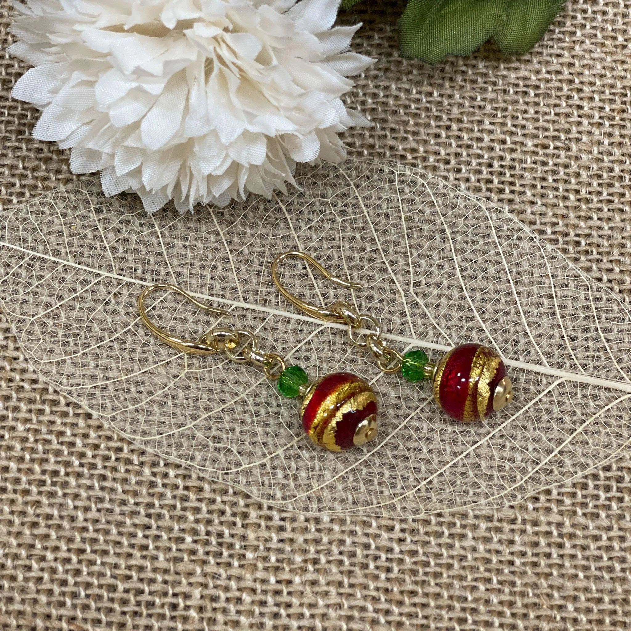 Rialto Murano Glass Bead Earrings, Made in Italy, Choice of Color