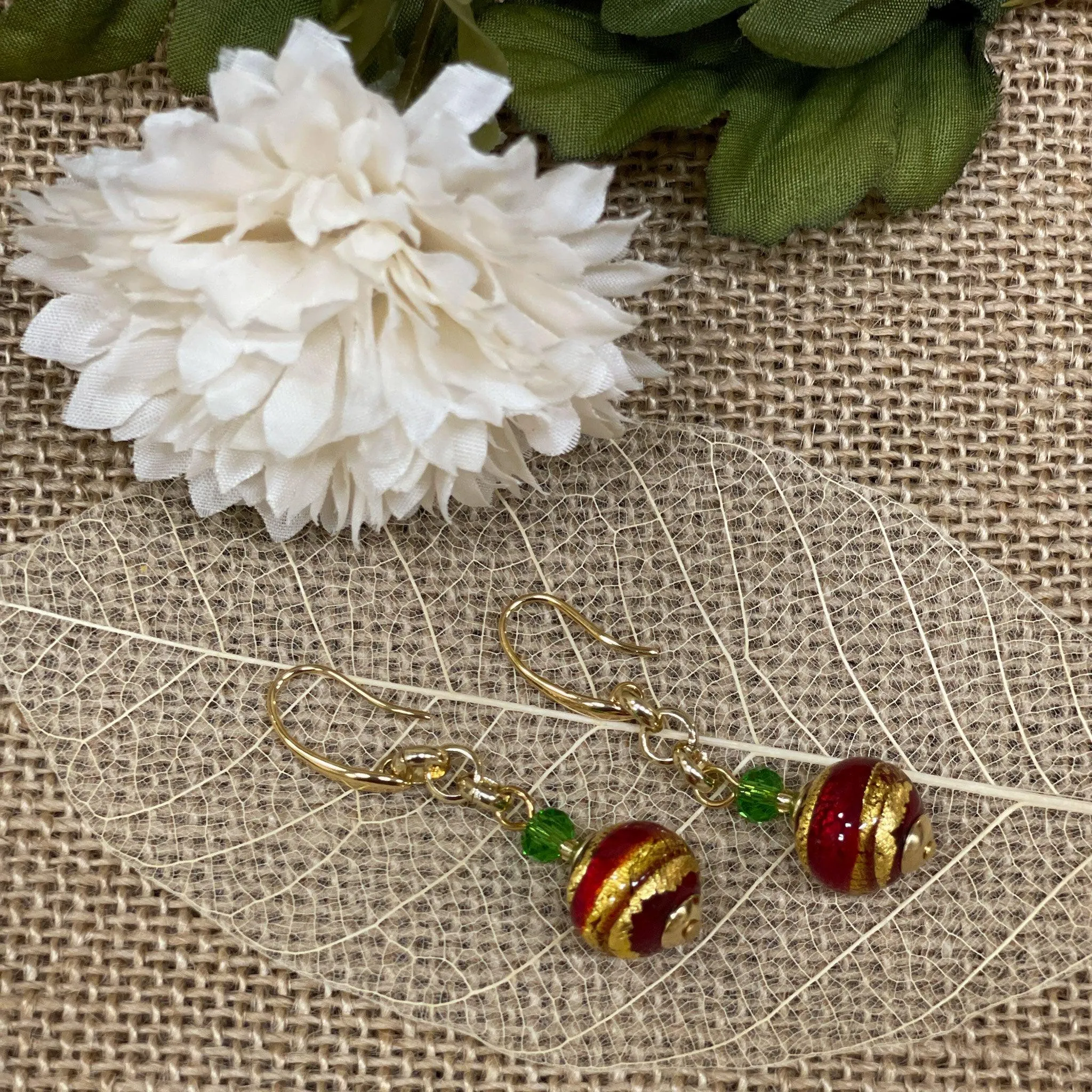 Rialto Murano Glass Bead Earrings, Made in Italy, Choice of Color