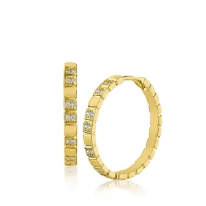 Round CZ Alternating Hoop Earrings