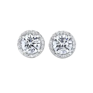 Round Diamond Halo Stud Earrings in 18k White Gold