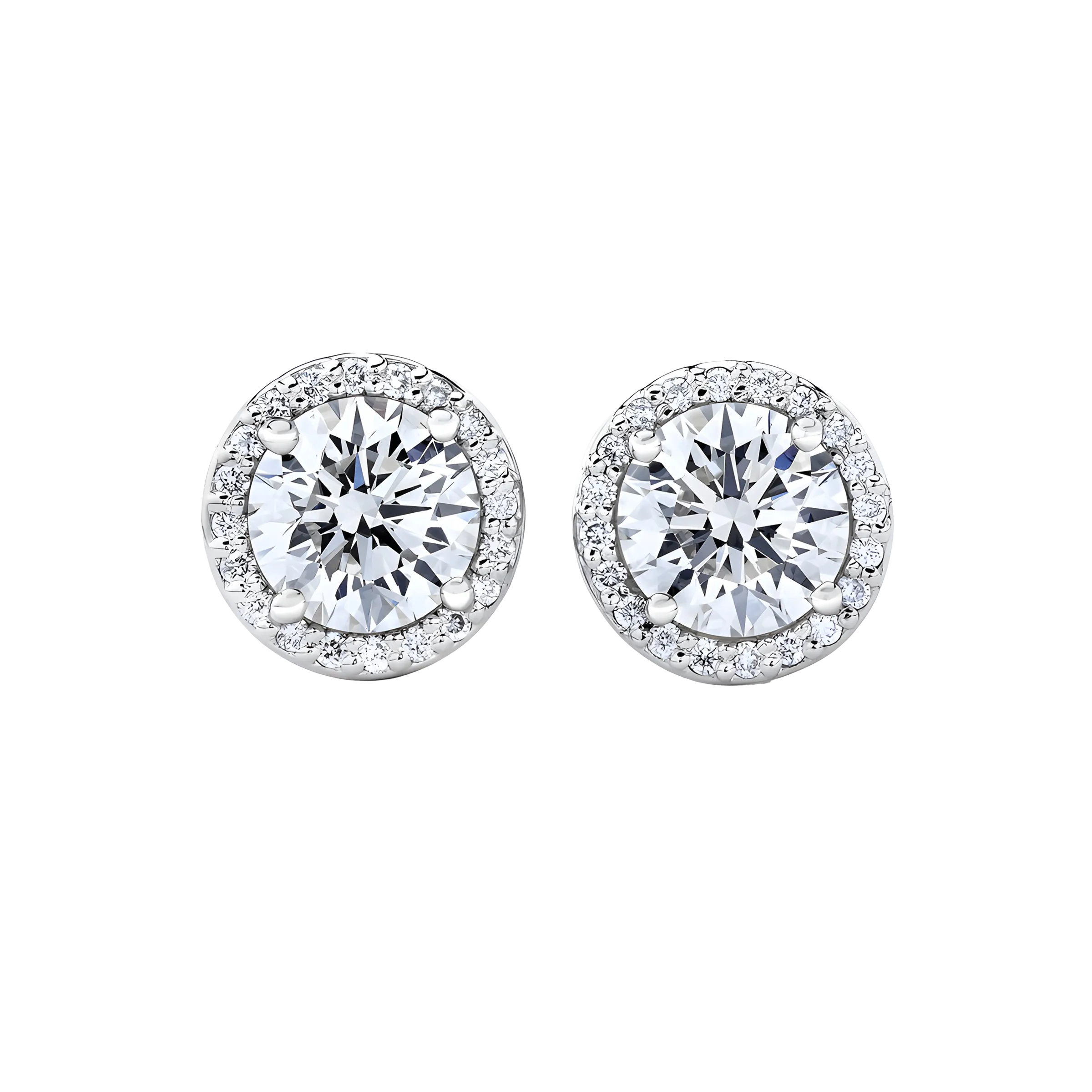 Round Diamond Halo Stud Earrings in 18k White Gold