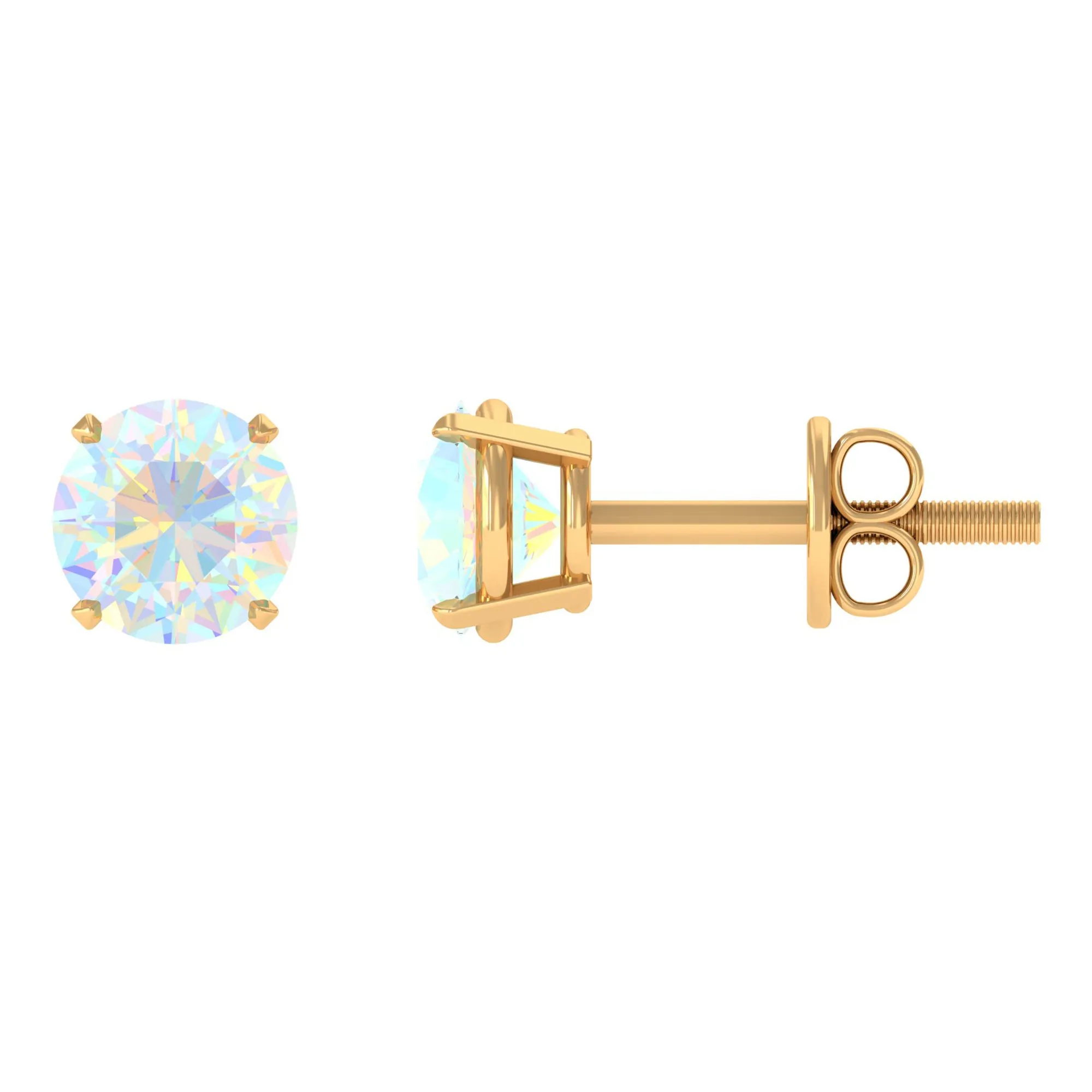 Round Ethiopian Opal Solitaire Stud Earrings