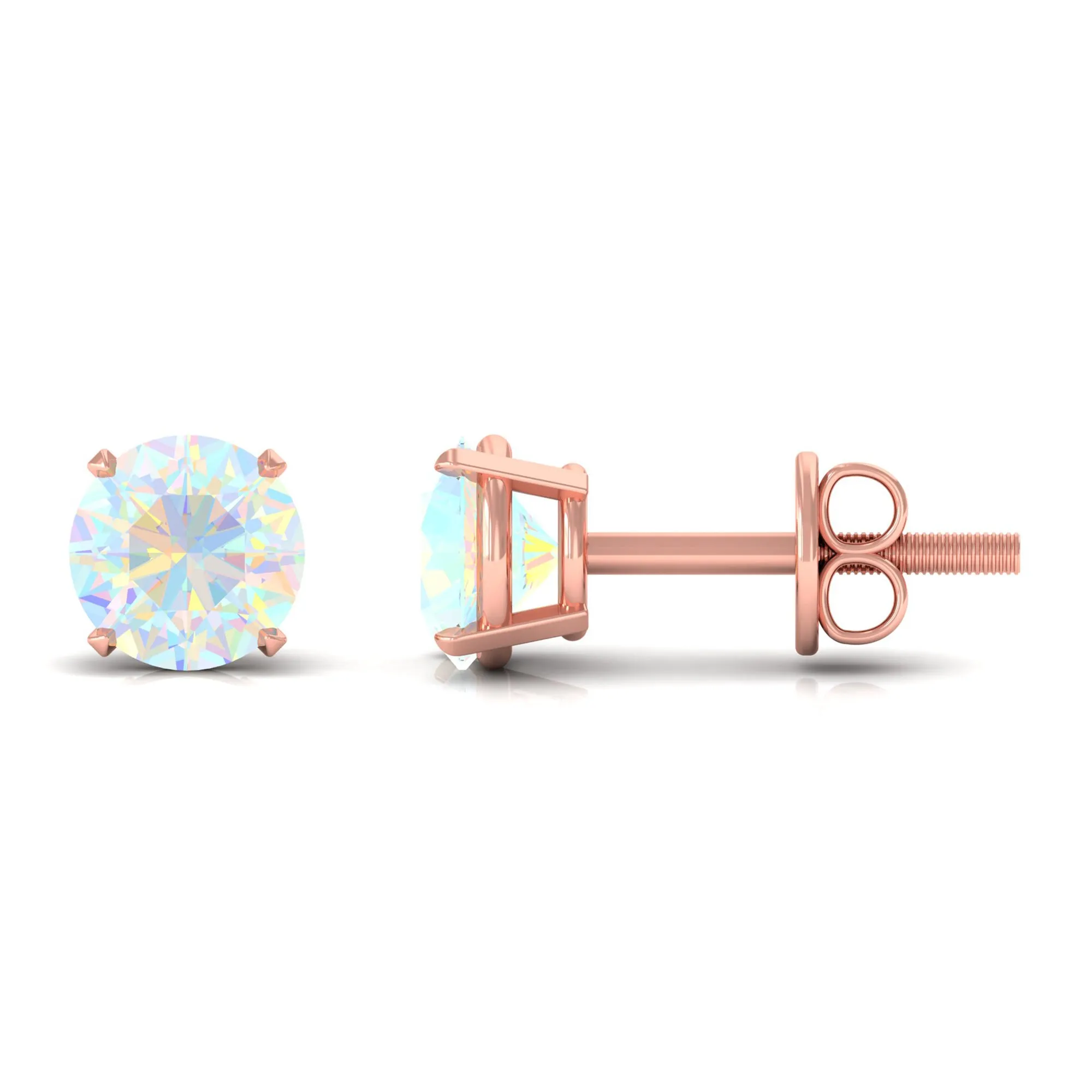 Round Ethiopian Opal Solitaire Stud Earrings