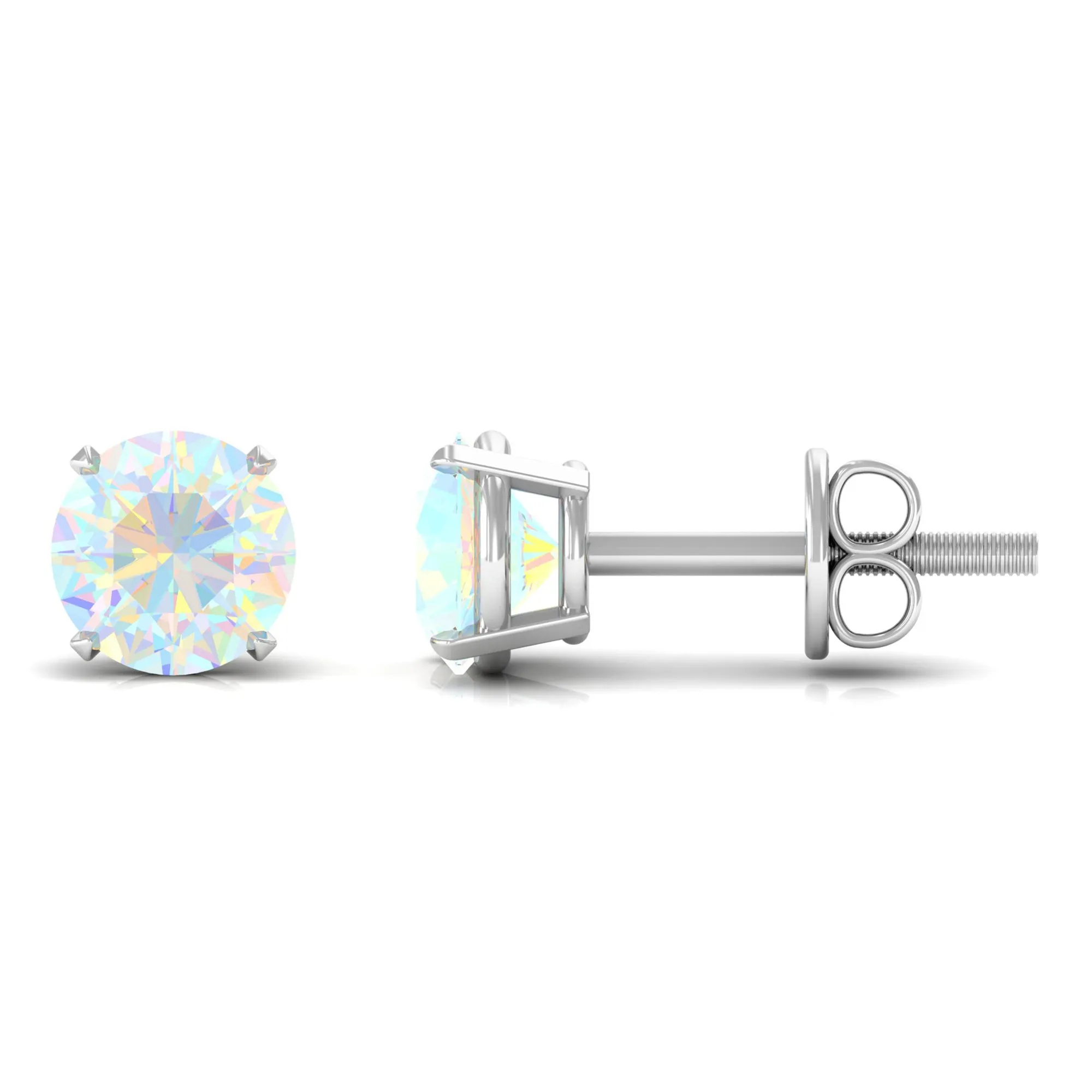 Round Ethiopian Opal Solitaire Stud Earrings