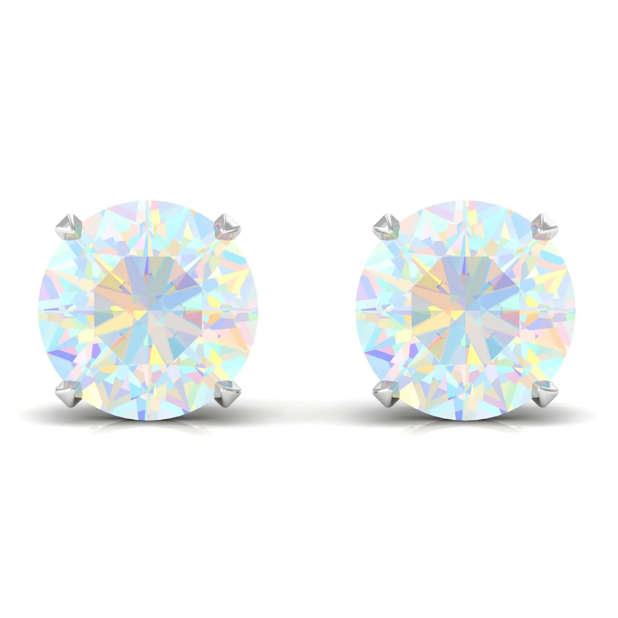 Round Ethiopian Opal Solitaire Stud Earrings