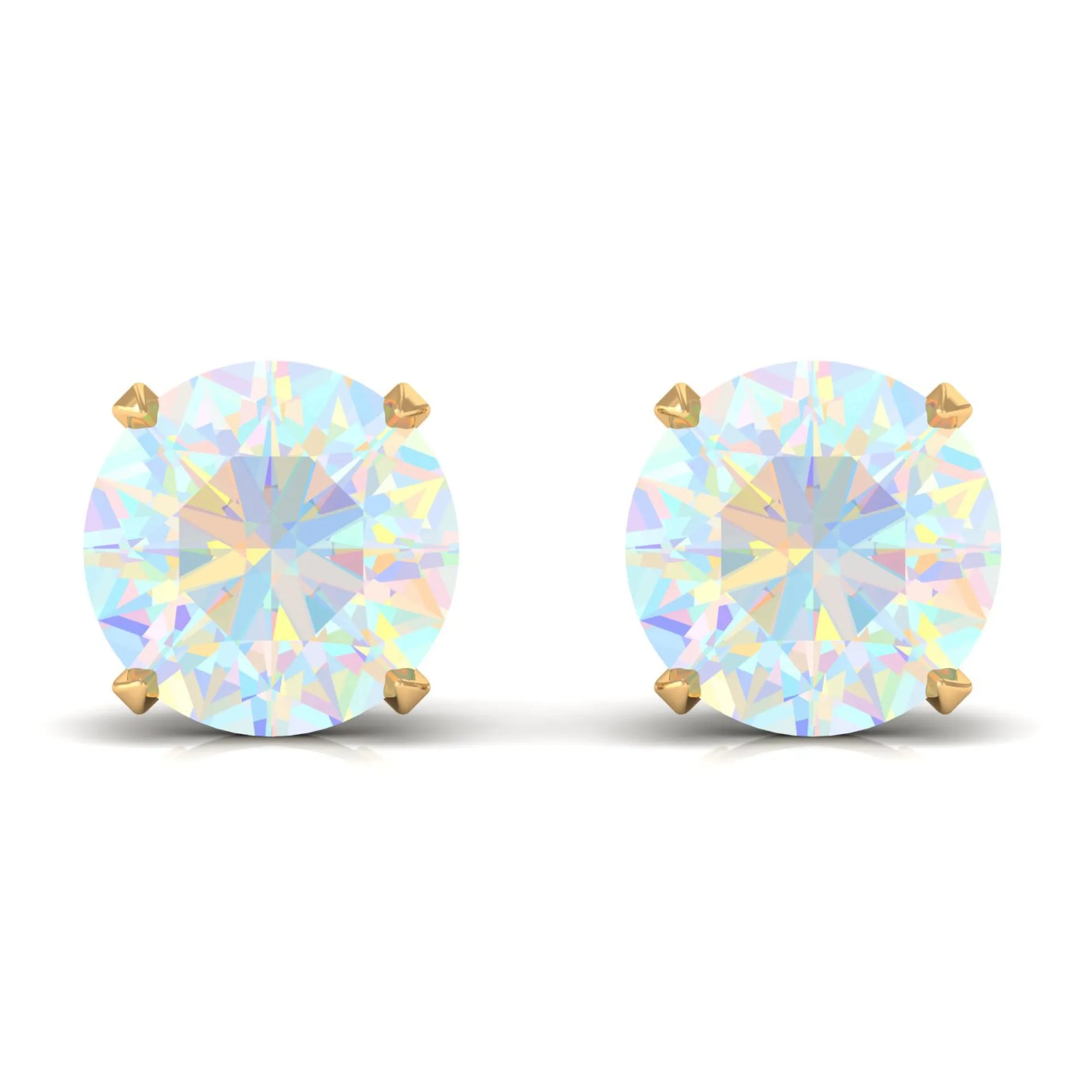 Round Ethiopian Opal Solitaire Stud Earrings