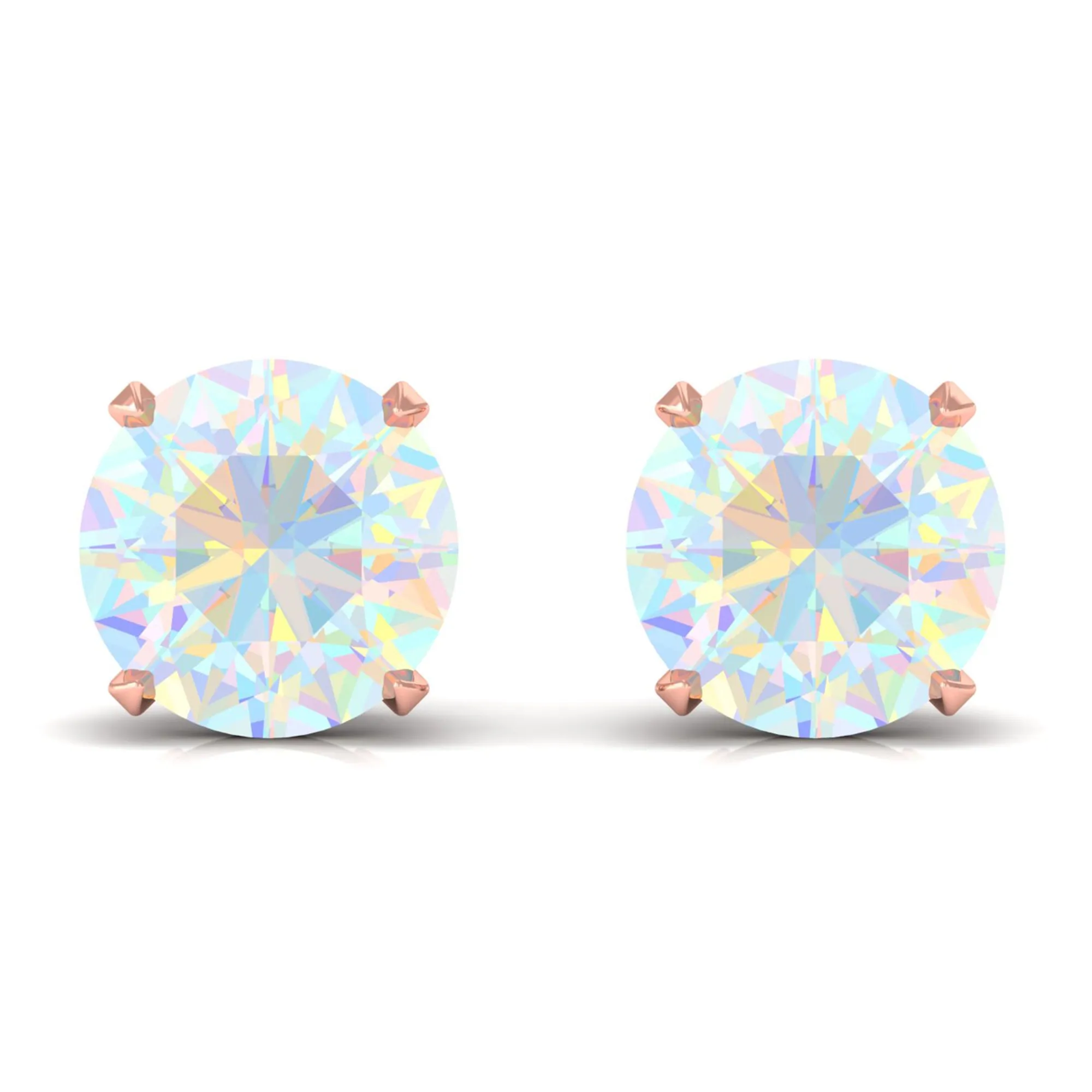 Round Ethiopian Opal Solitaire Stud Earrings