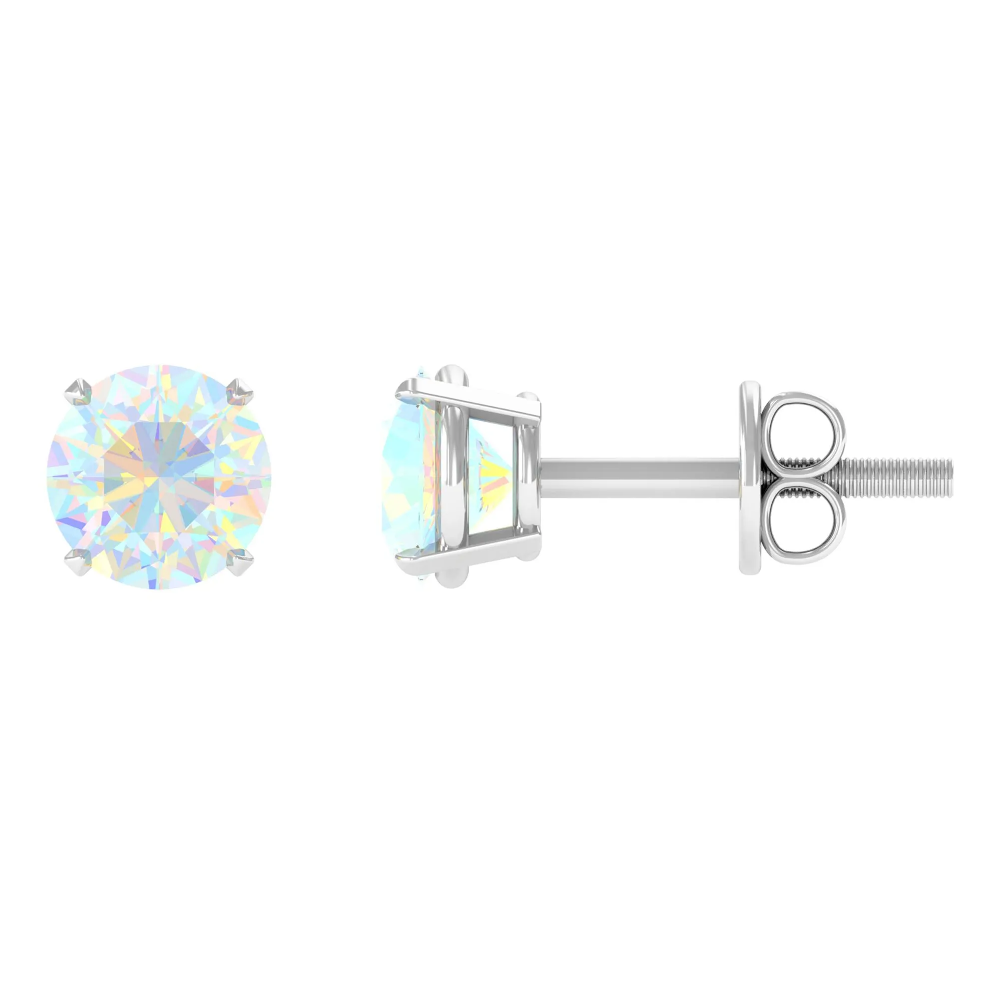 Round Ethiopian Opal Solitaire Stud Earrings