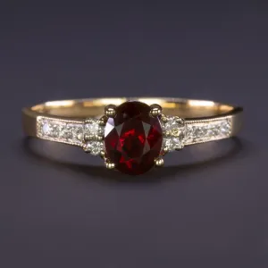 RUBY DIAMOND 18k ENGAGEMENT RING NATURAL YELLOW GOLD COCKTAIL OVAL RED CLASSIC