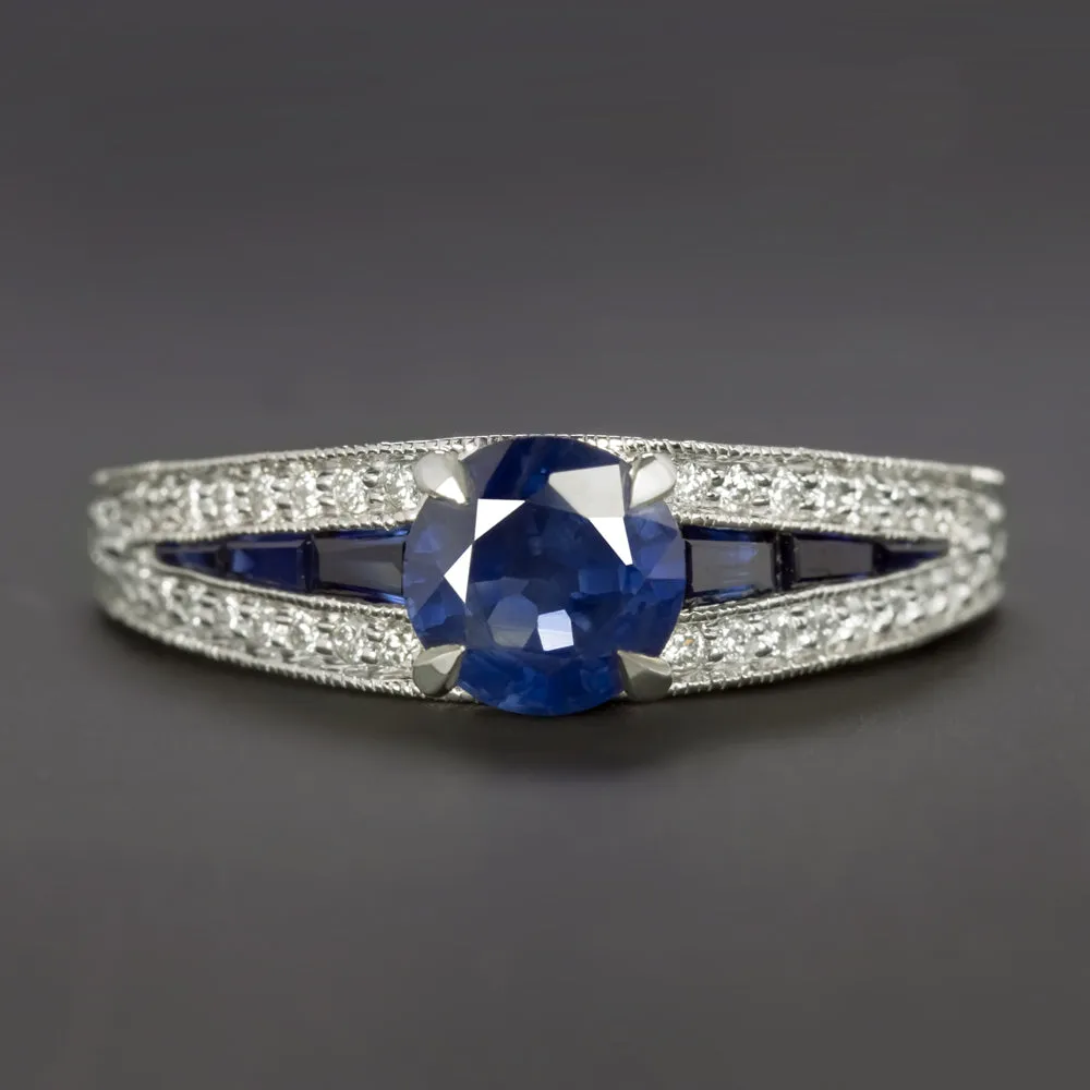 SAPPHIRE DIAMOND COCKTAIL RING 14k WHITE GOLD NATURAL ENGAGEMENT ROUND CALIBRE