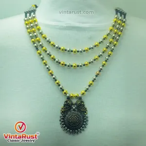 Silver And Golden Beaded Chain Necklace