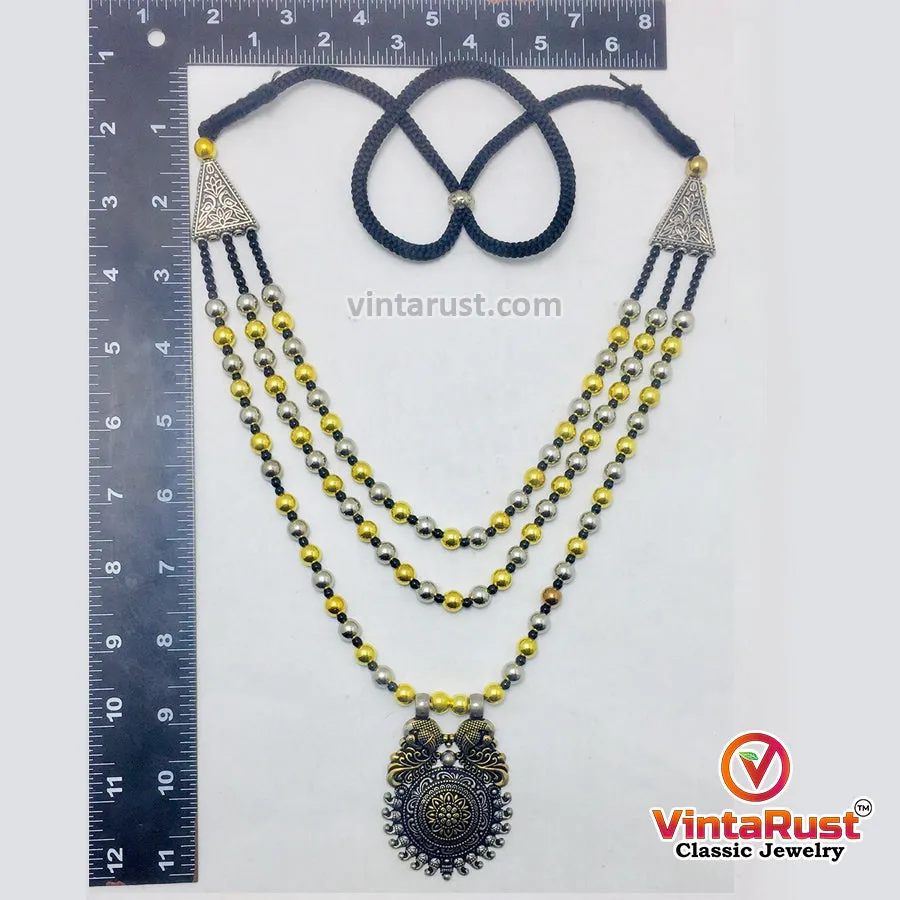 Silver And Golden Beaded Chain Necklace