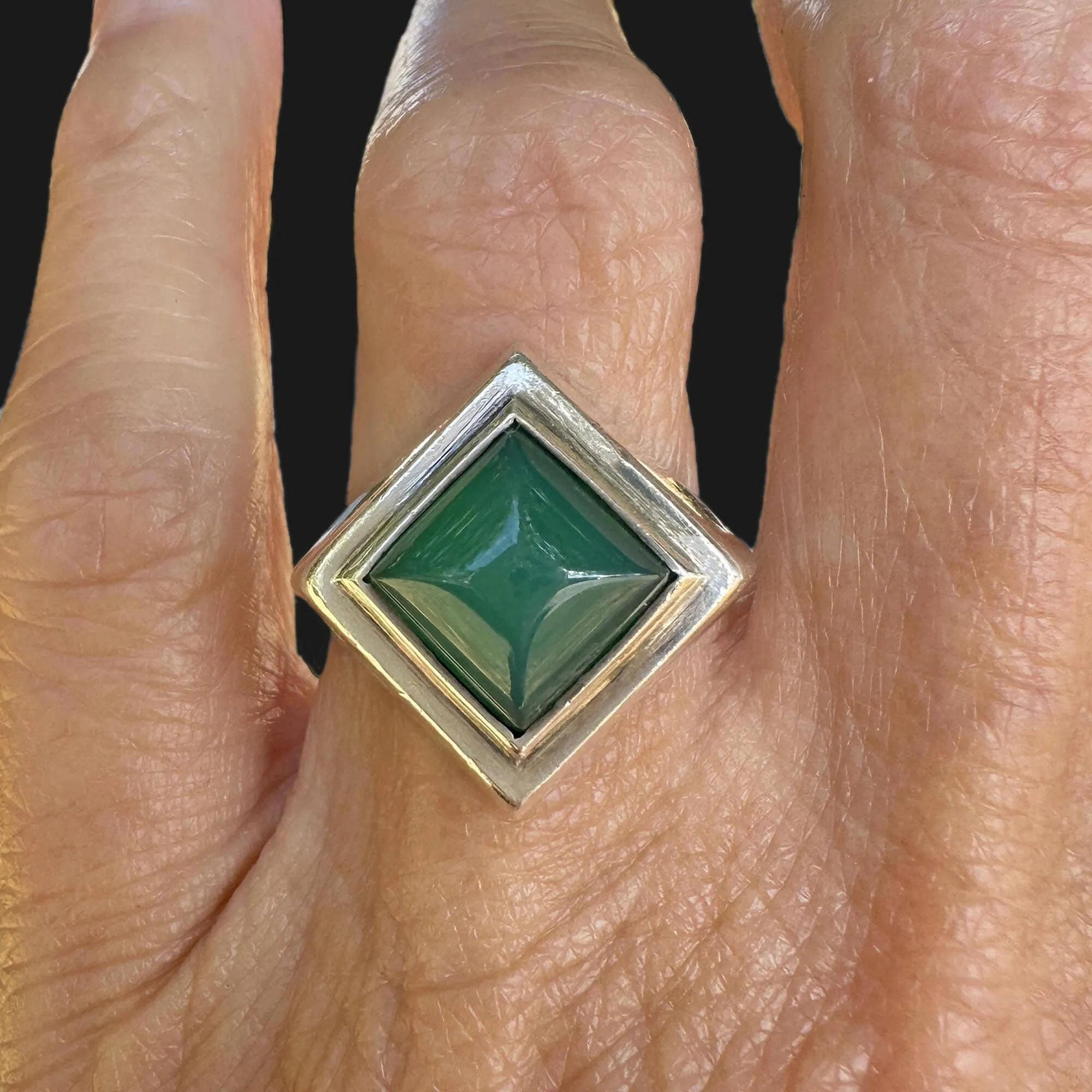 Silver Chrysoprase Sugarloaf Cabochon Signet Ring