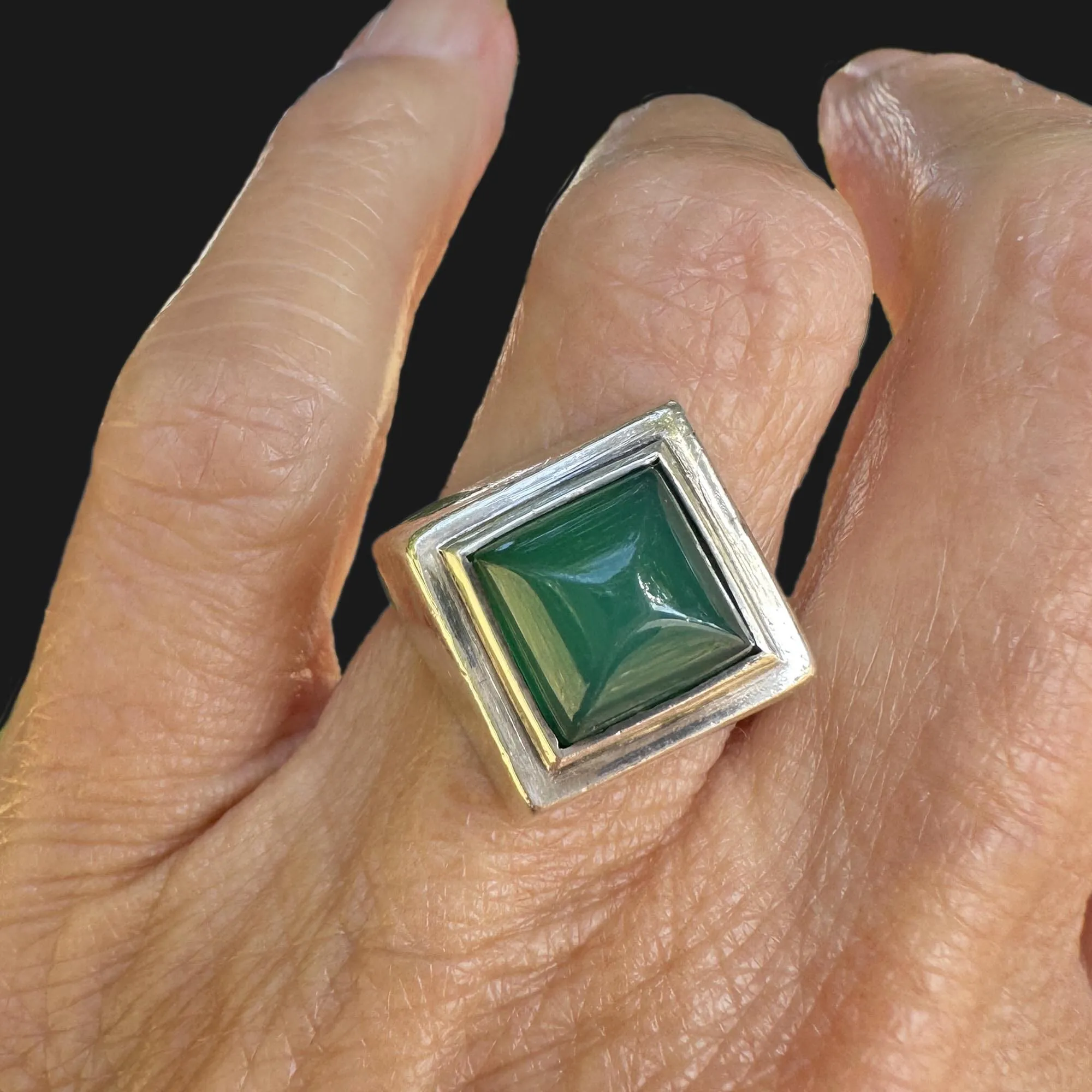 Silver Chrysoprase Sugarloaf Cabochon Signet Ring