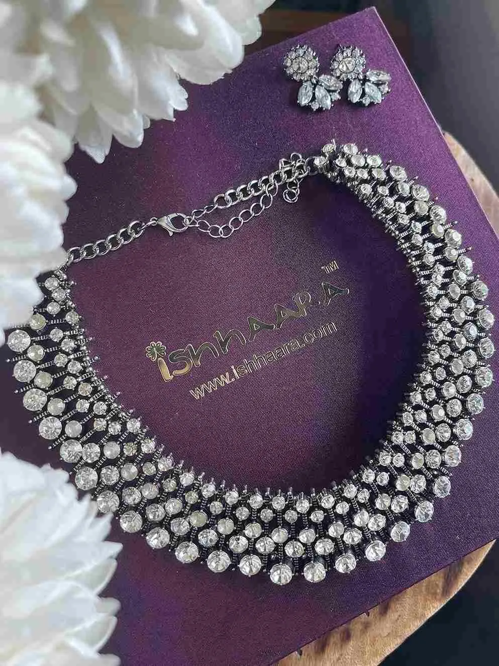 Silver Diamond Choker With Earrings