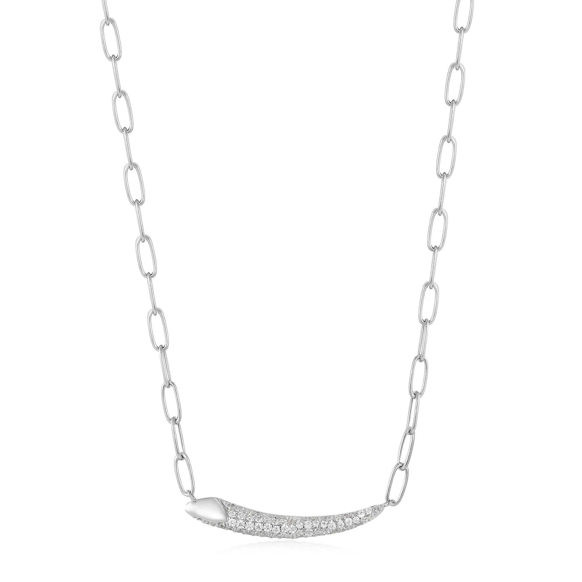 Silver Pavé Bar Chain Necklace