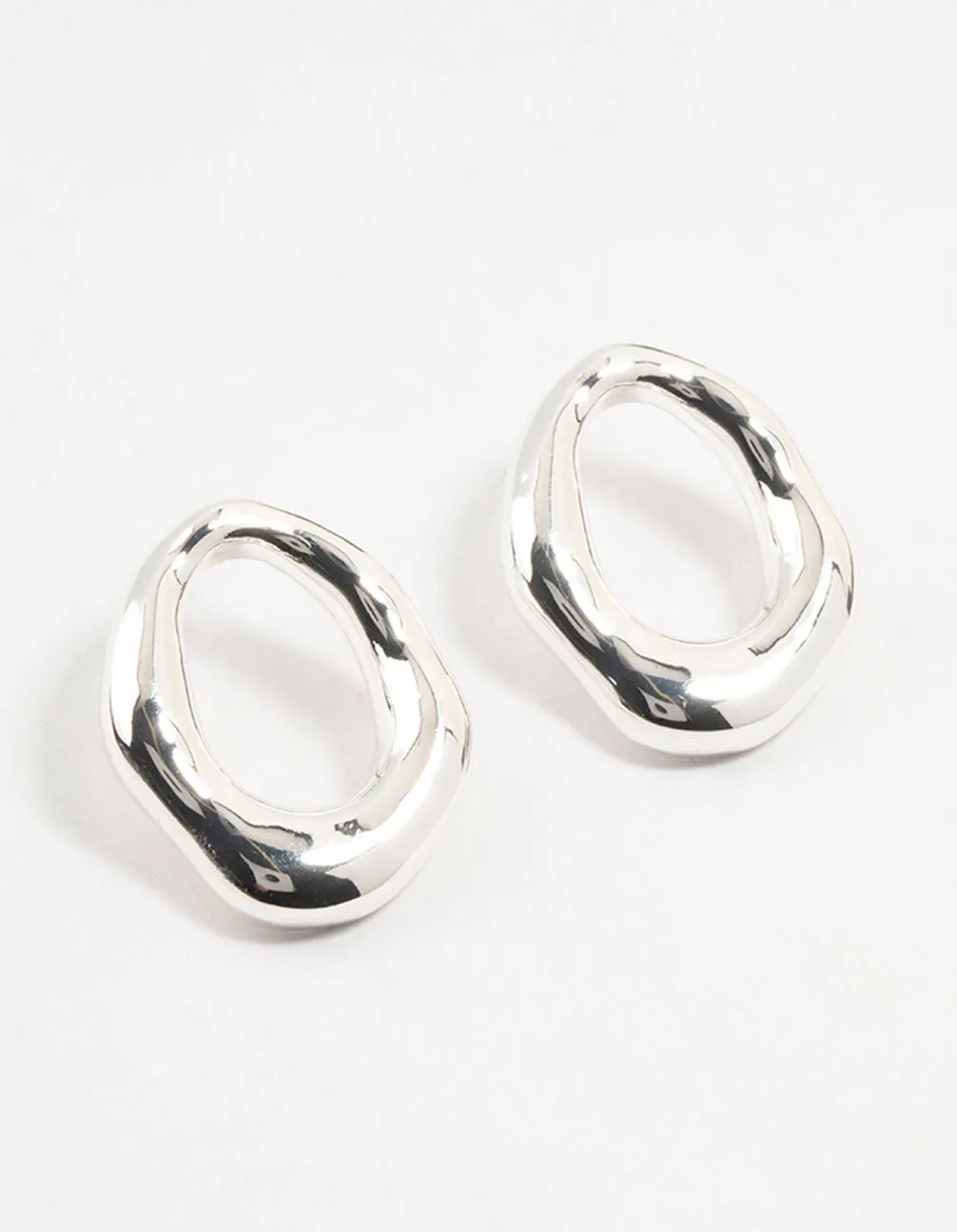 Silver Plated Molten Open Circle Stud Earrings