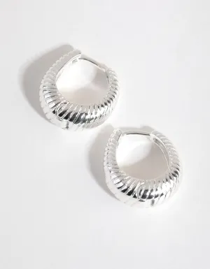 Silver Plated Oval Swirl Huggie Earrings