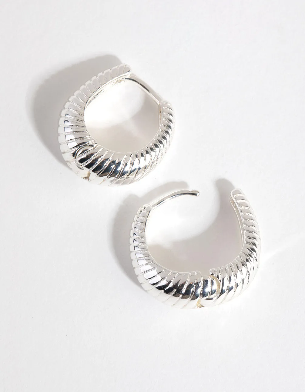 Silver Plated Oval Swirl Huggie Earrings