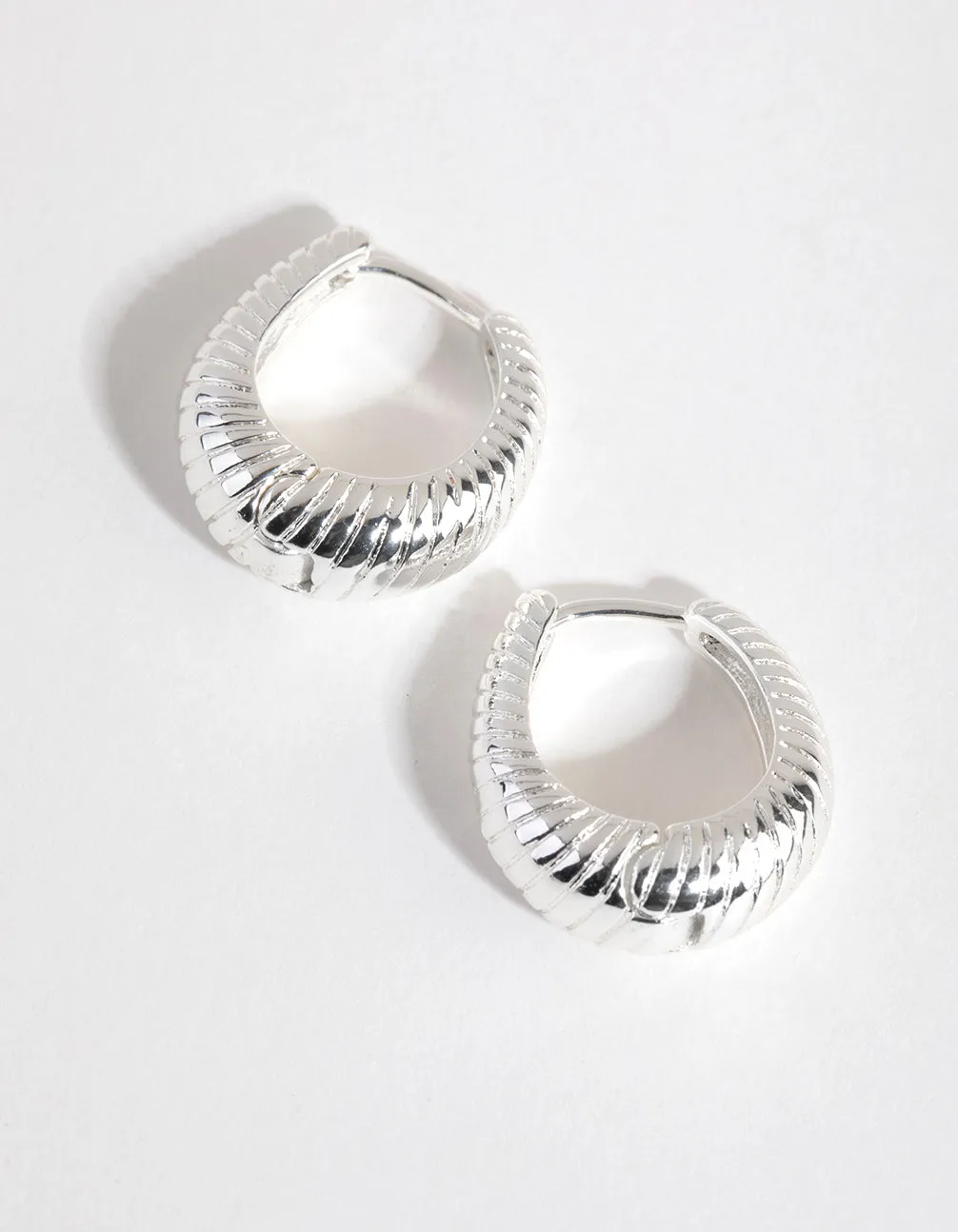 Silver Plated Oval Swirl Huggie Earrings