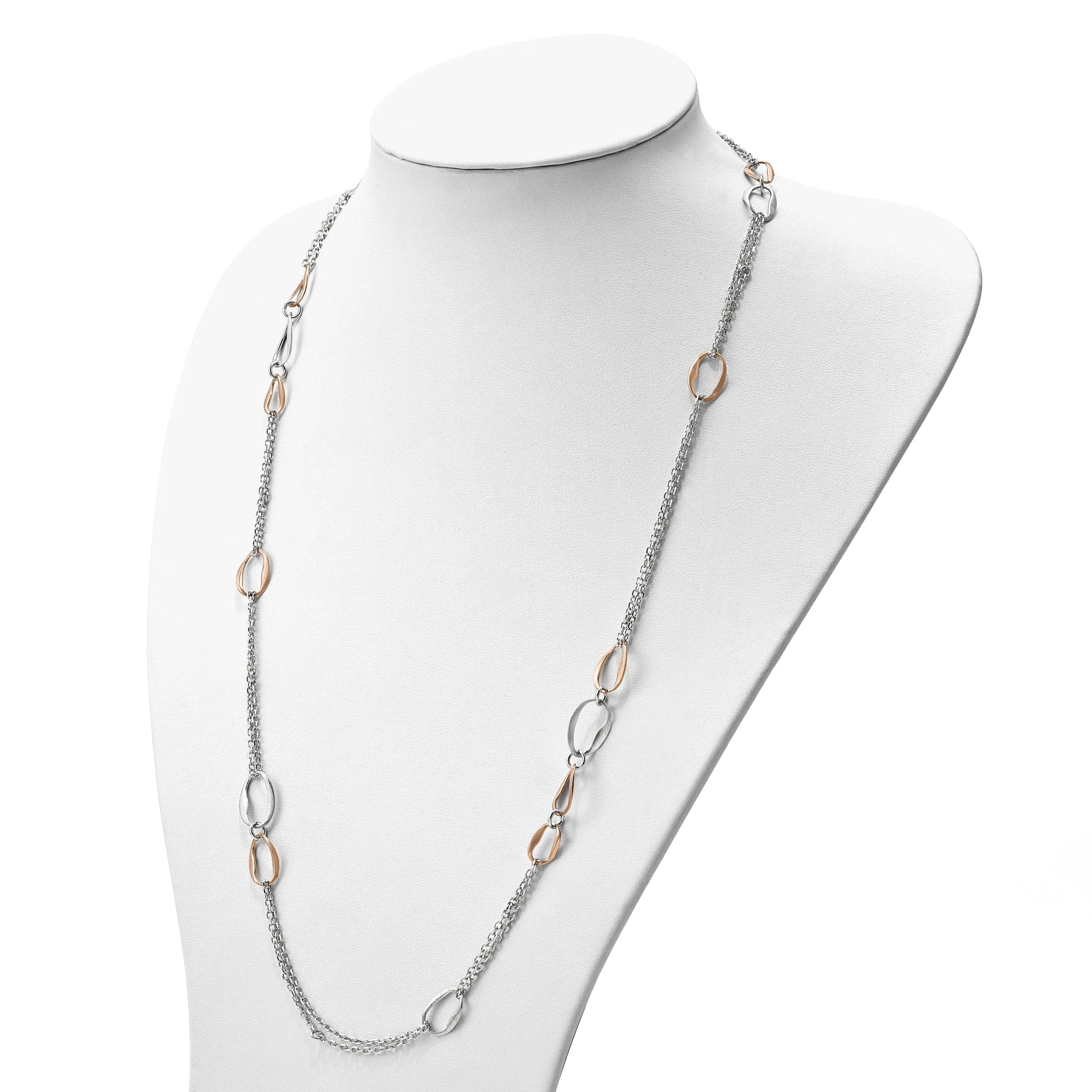 Silver Rose Gold-plate Scratch 2-Chain Necklace