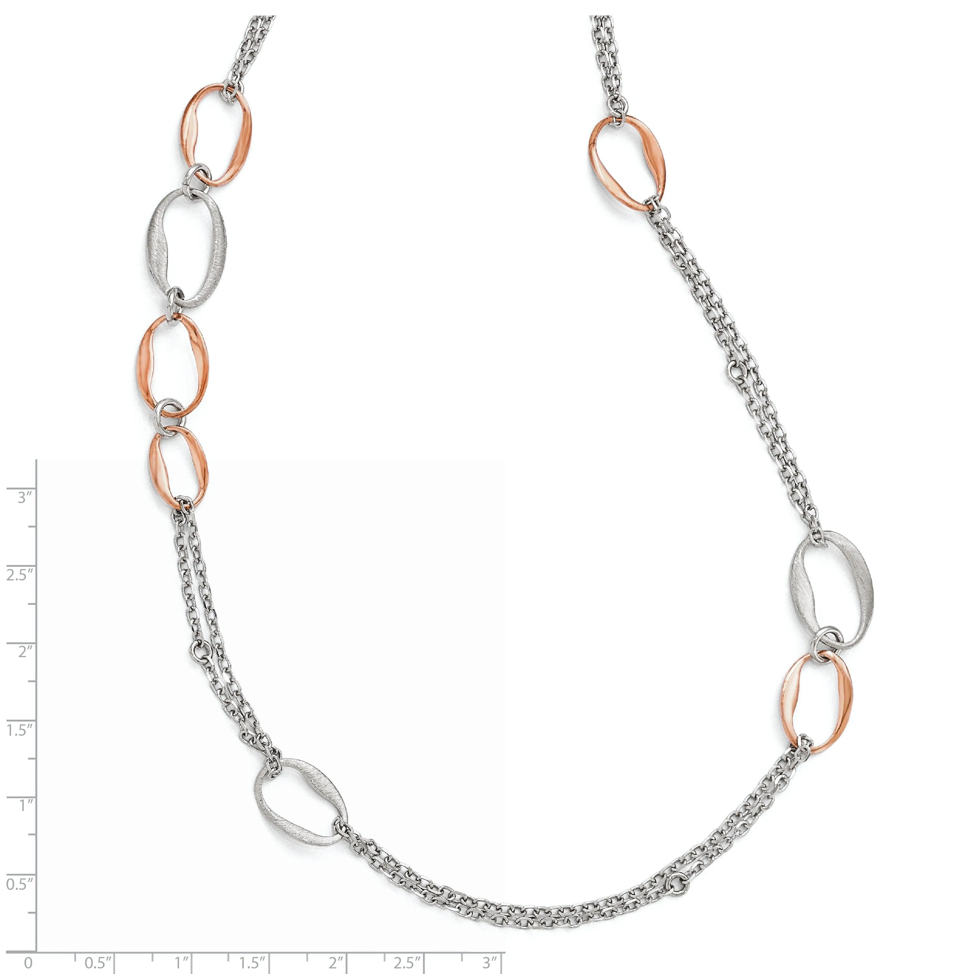 Silver Rose Gold-plate Scratch 2-Chain Necklace