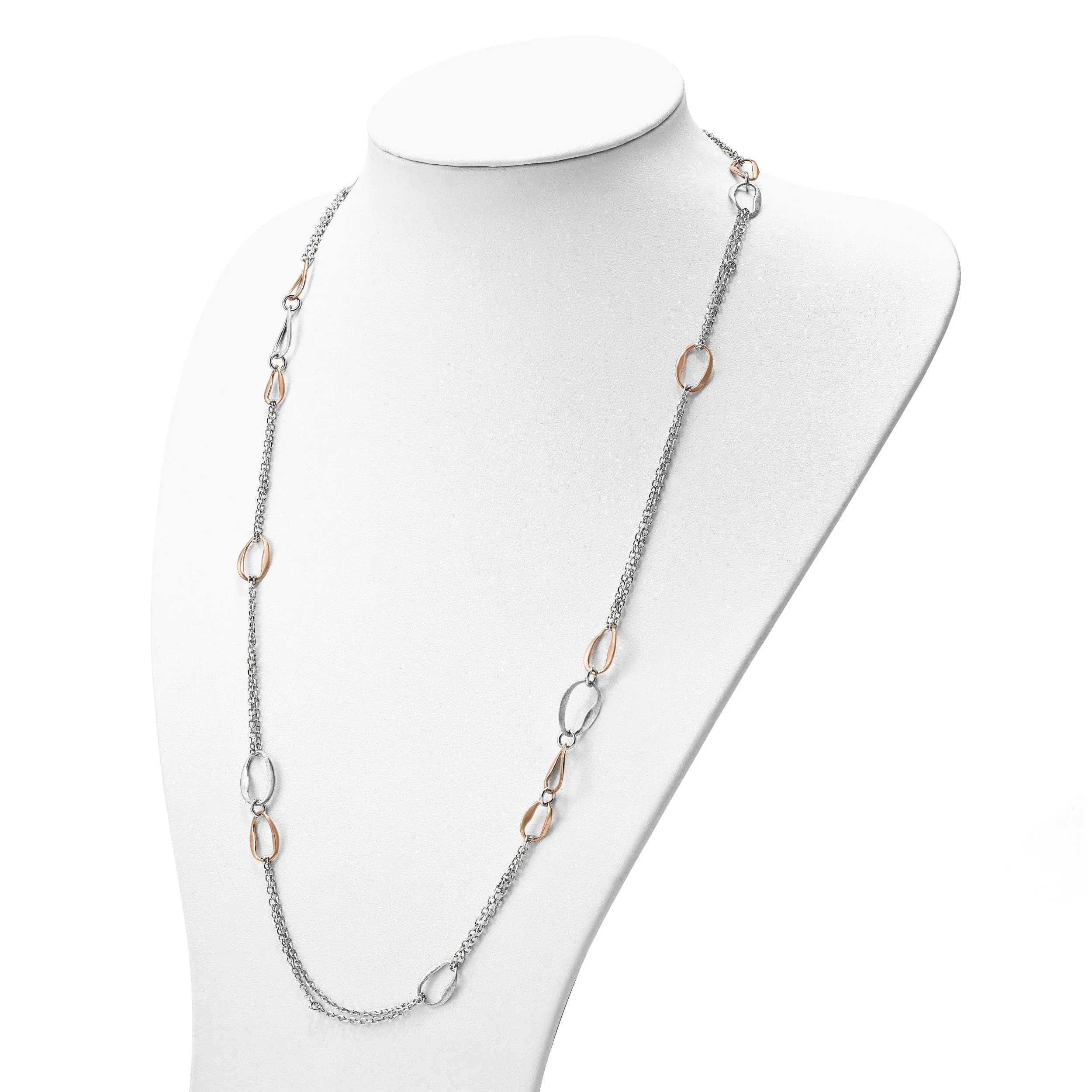 Silver Rose Gold-plate Scratch 2-Chain Necklace