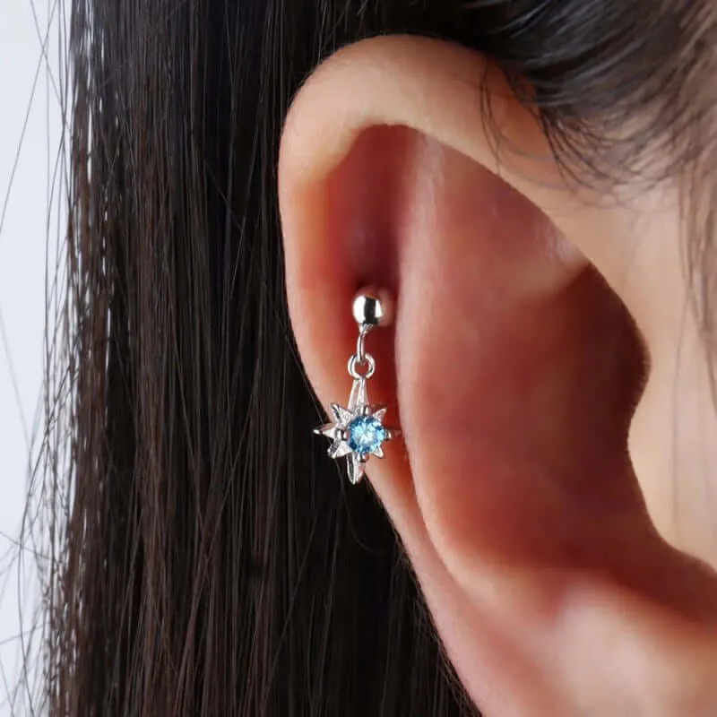 Sky Blue Zircon Diamond Ball Back Earrings