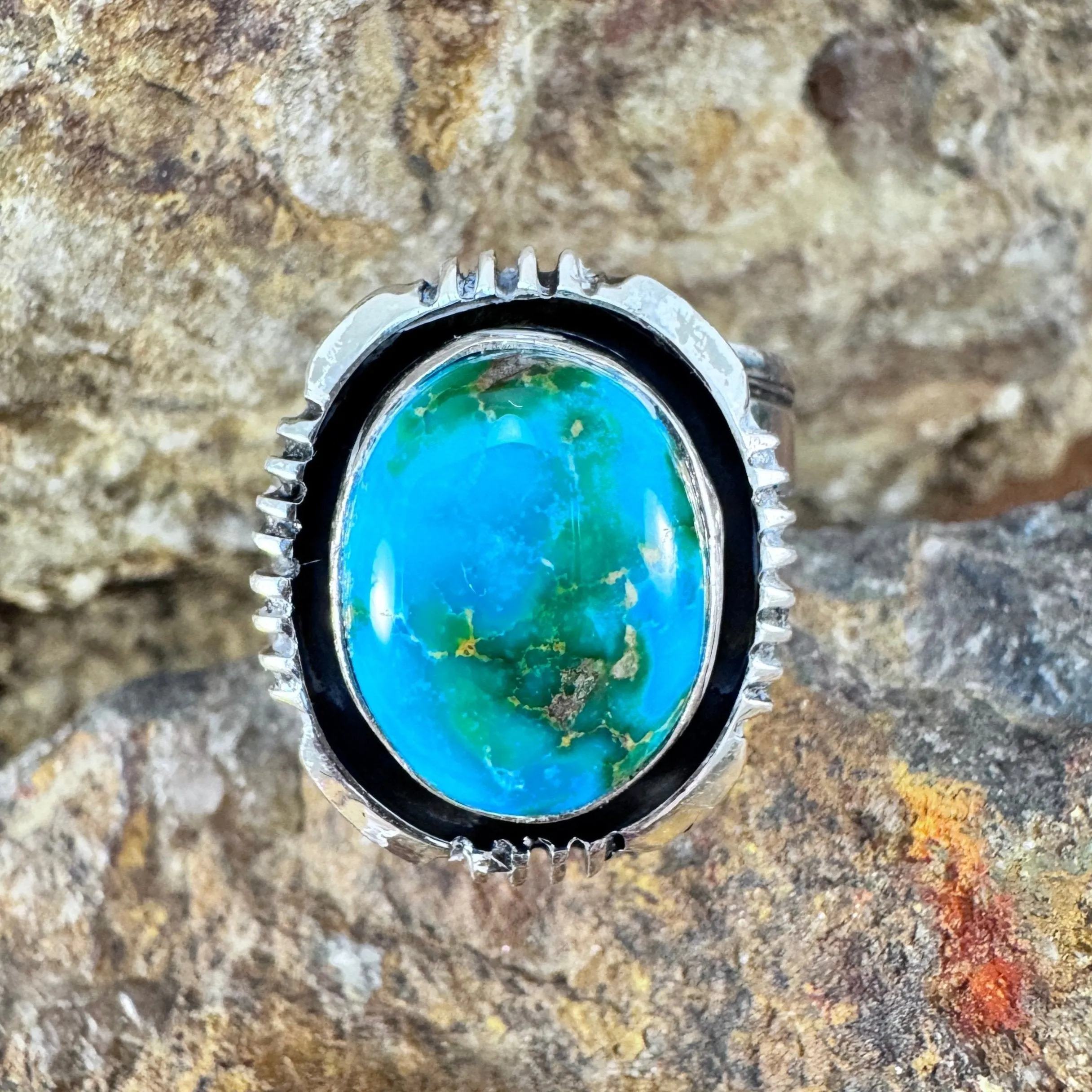 Sonoran Gold Turquoise Sterling Silver Ring by Wil Denetdale Size 6 3/4 Adj