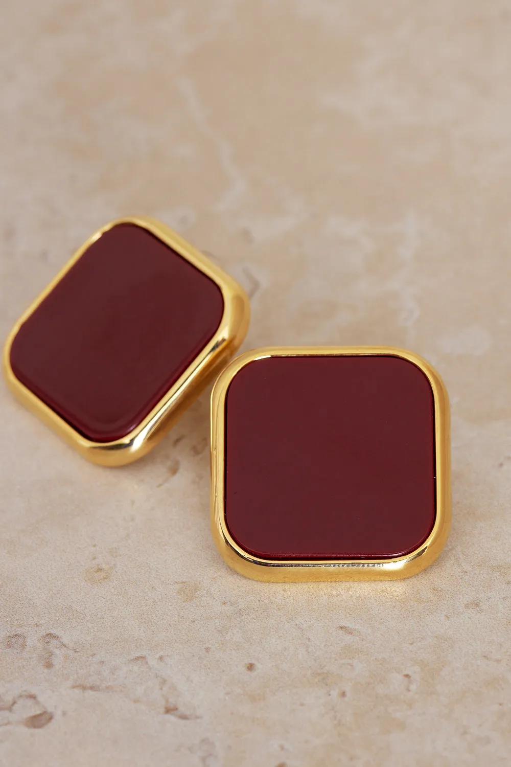 Square Stud Earrings - Ruby