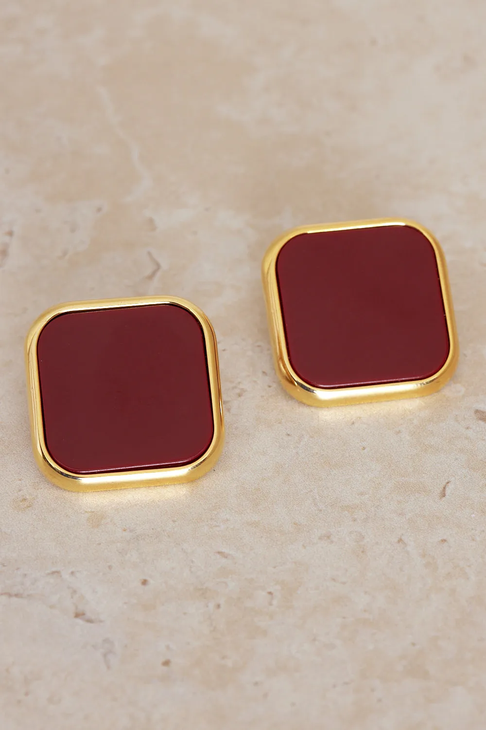 Square Stud Earrings - Ruby