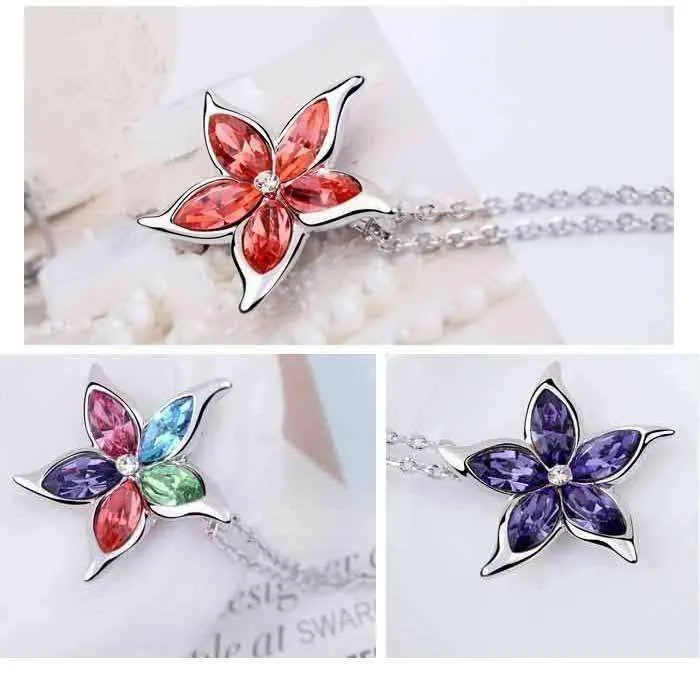 Starfish Flower Jewel IOBI Crystals Necklace - Choose Your Color